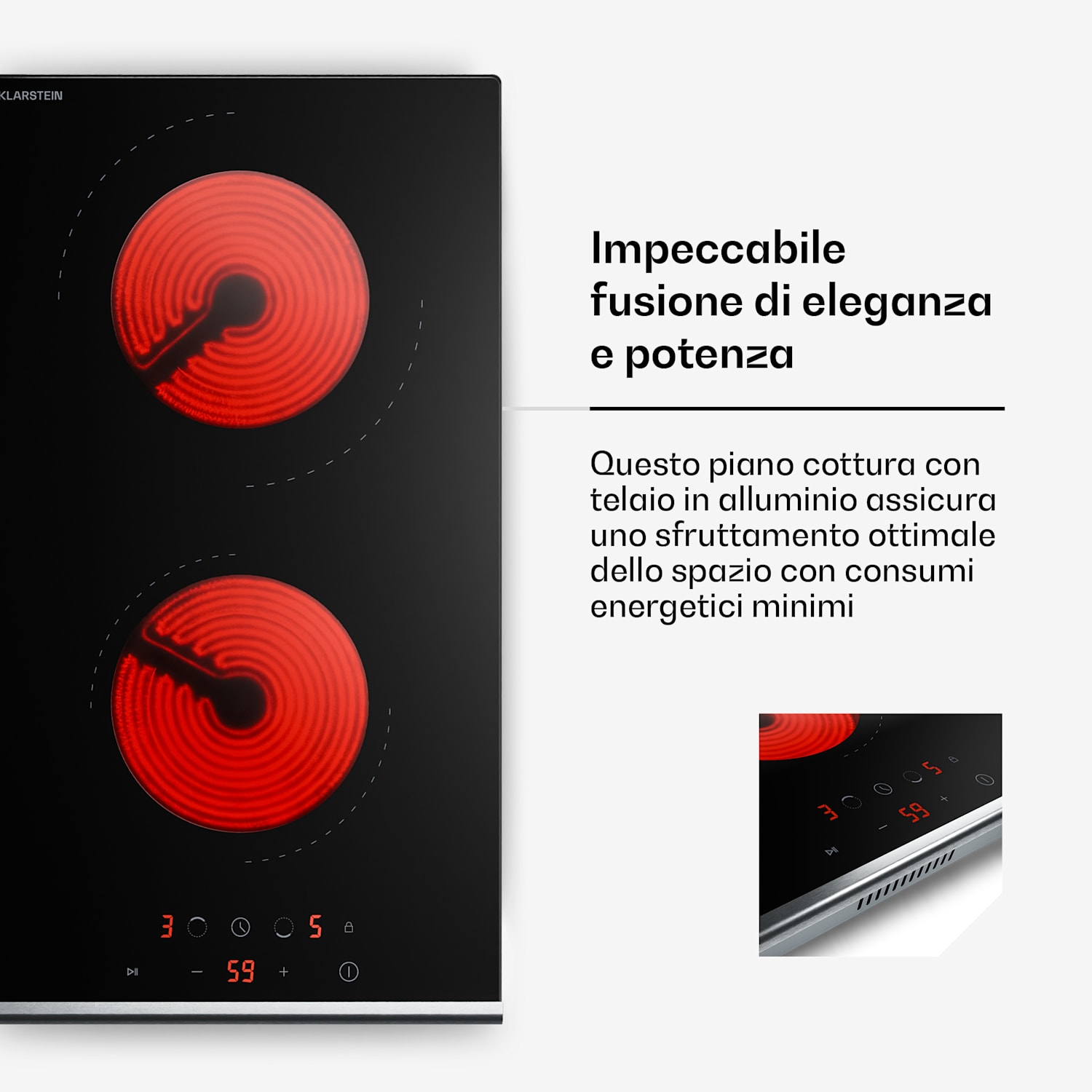 Verosteel - Piano cottura in vetroceramica | Minimalista, potente | 2 zone di cottura | 3000 W | 30 cm 30 cm