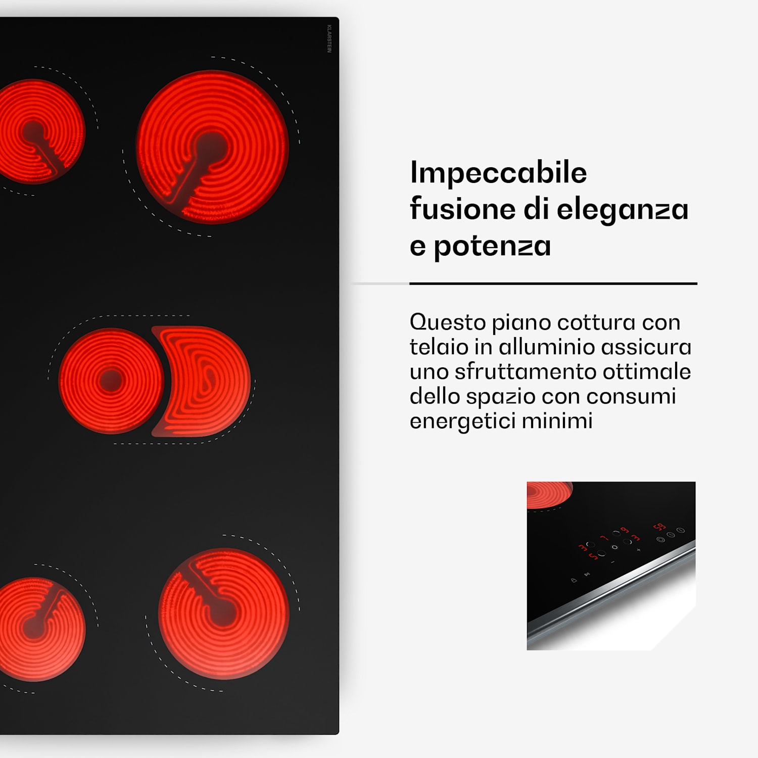 Verosteel - Piano cottura in vetroceramica | Minimalista, potente | 5 zone di cottura | 8400 W | 90 cm 90 cm