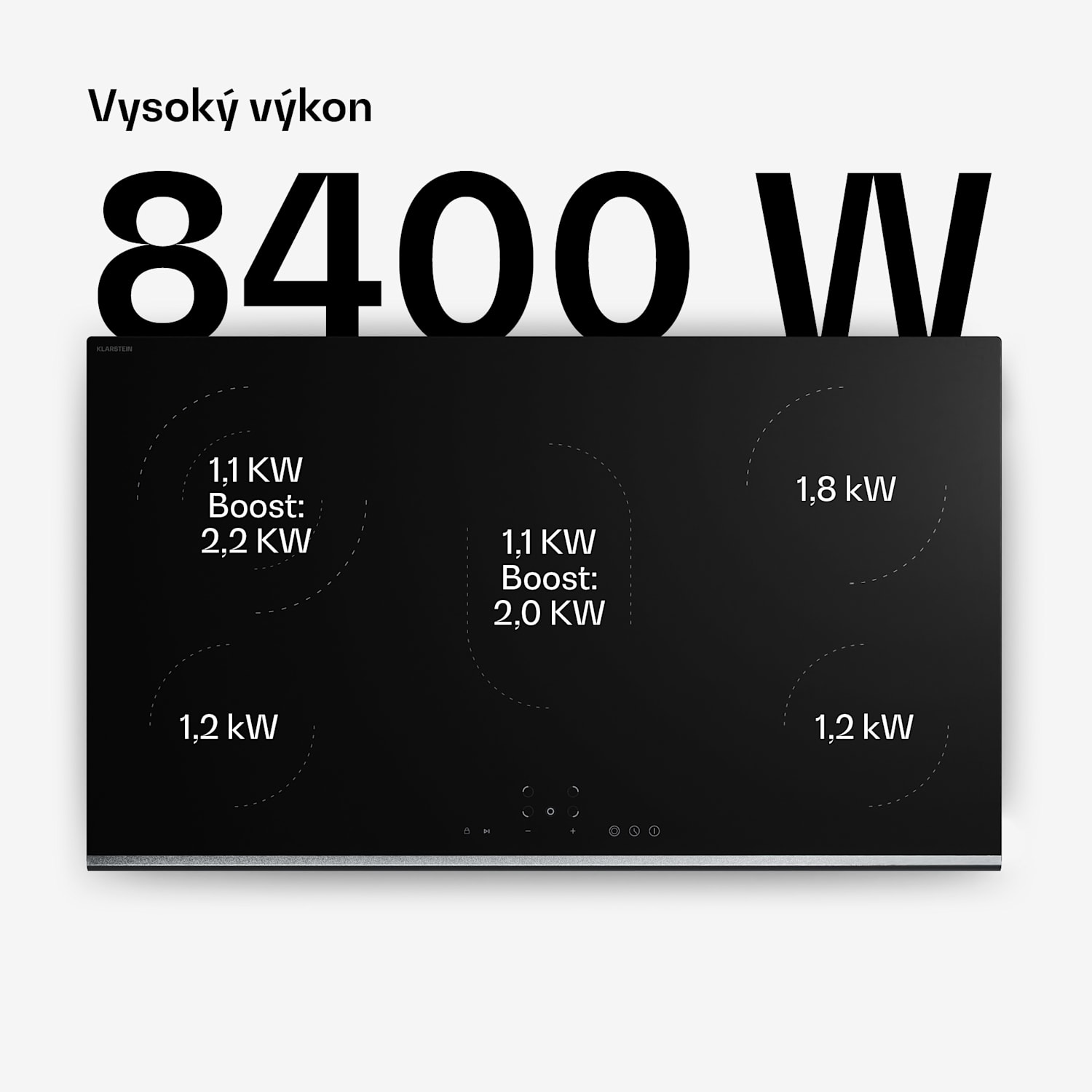 Verosteel sklokeramická varná doska, Minimalistická, výkonná, 5 varných zón, 8400 W, 90 cm 90 cm