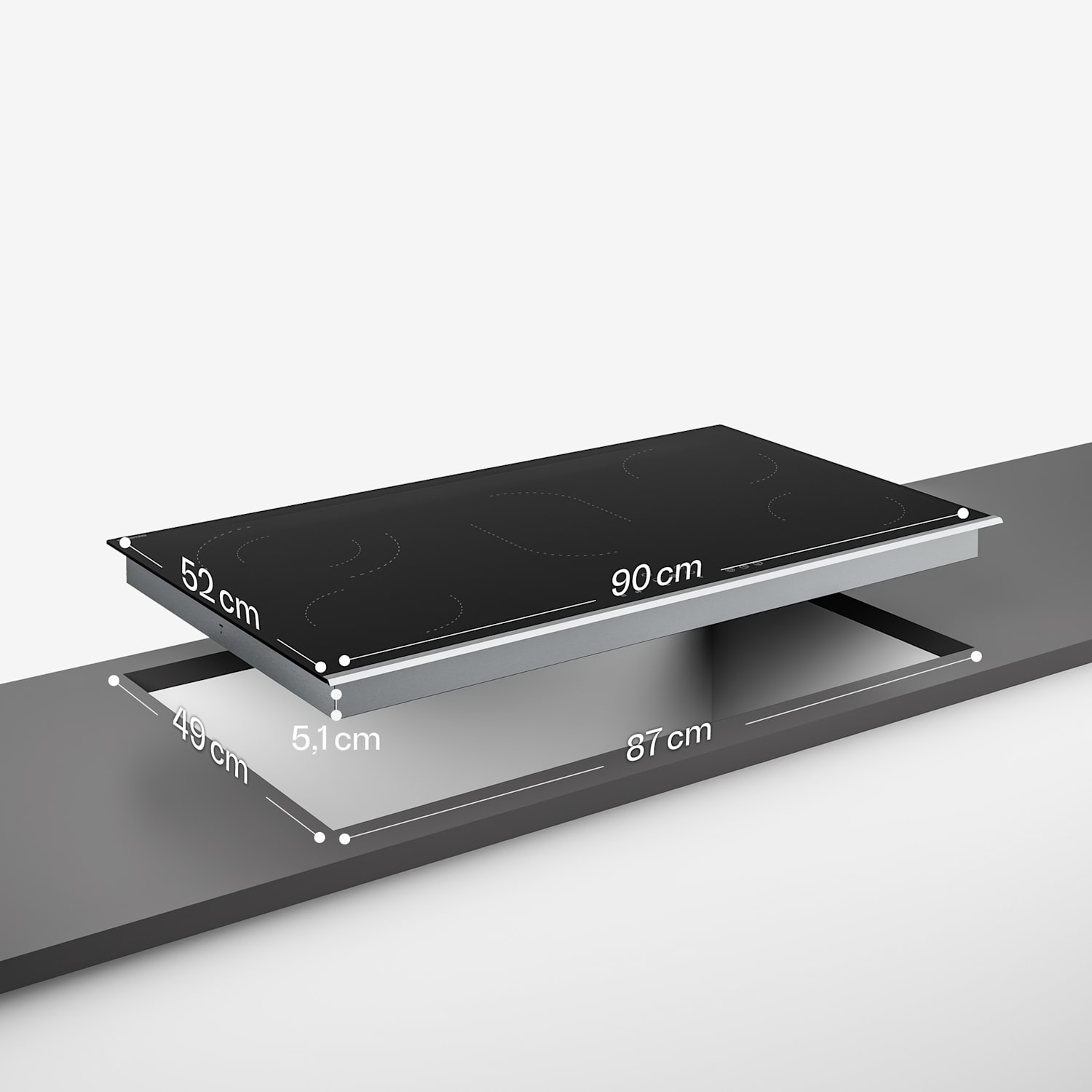 Verosteel sklokeramická varná doska, Minimalistická, výkonná, 5 varných zón, 8400 W, 90 cm 90 cm