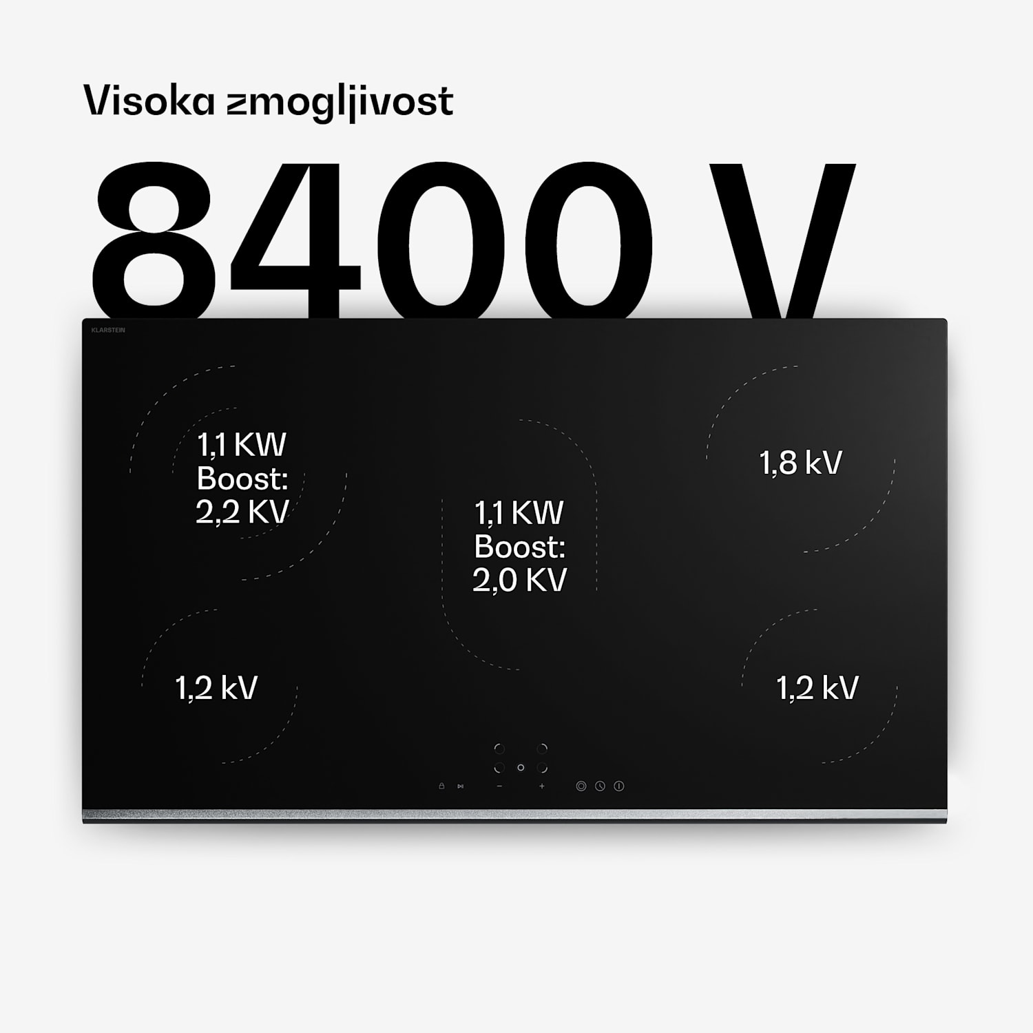 Verosteel keramična kuhalna plošča, Minimalistična, zmogljiva, 5 kuhališč, 8400 V, 90 cm 90 cm