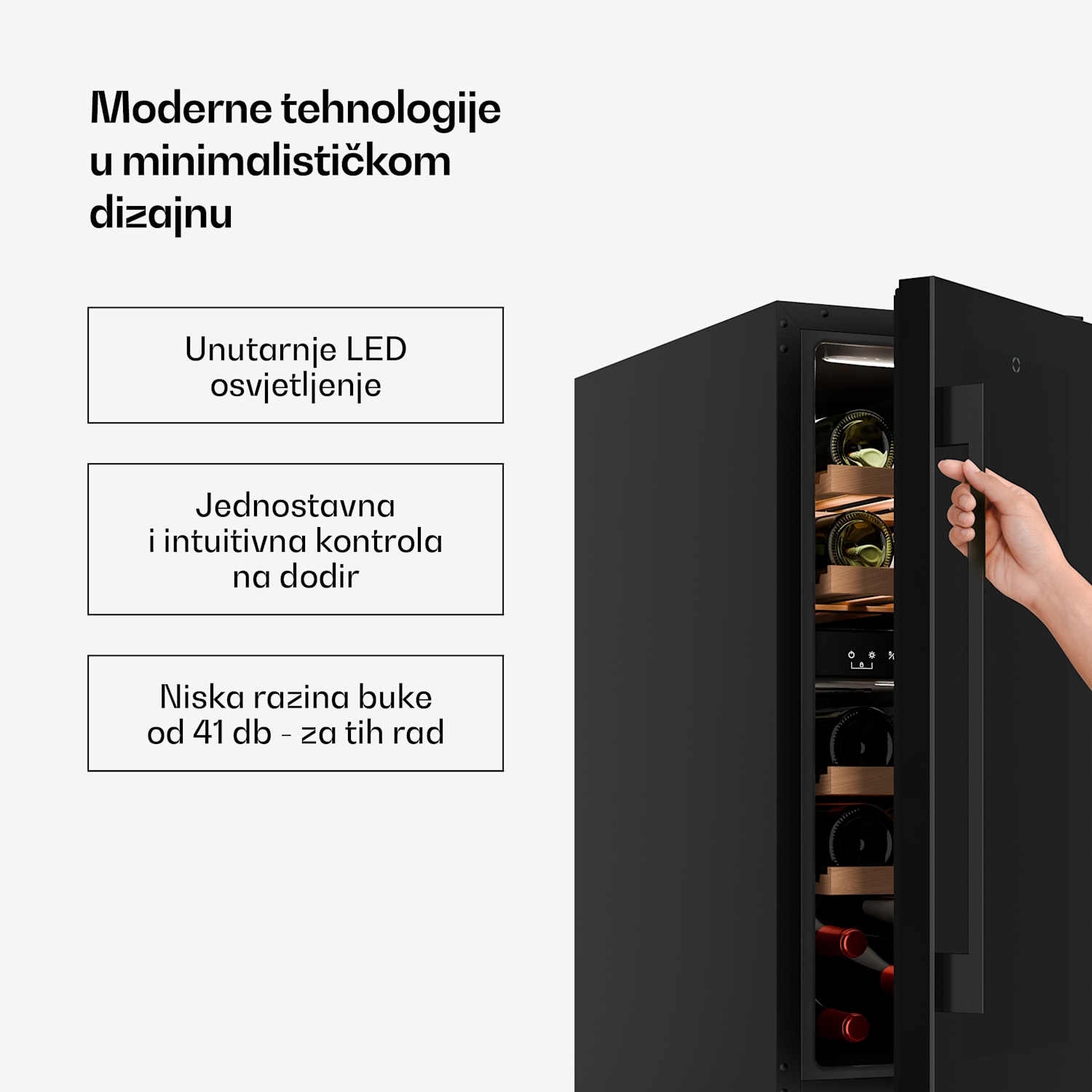 Velaire ugradbeni vinski hladnjak, moderan, elegantan, UV zaštita, Dvozonski, 17 boca 17 boca