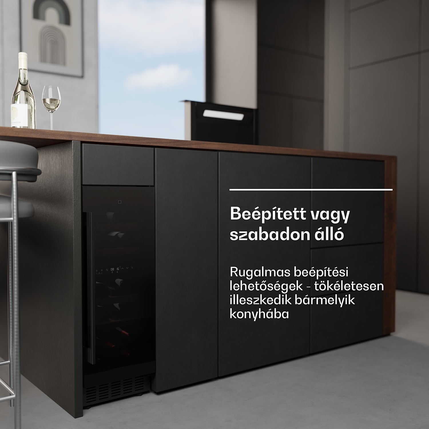 Velaire pult alatti borhűtő, modern, elegáns, UV-védelem, Kétzónás, 17 palack 17 palack