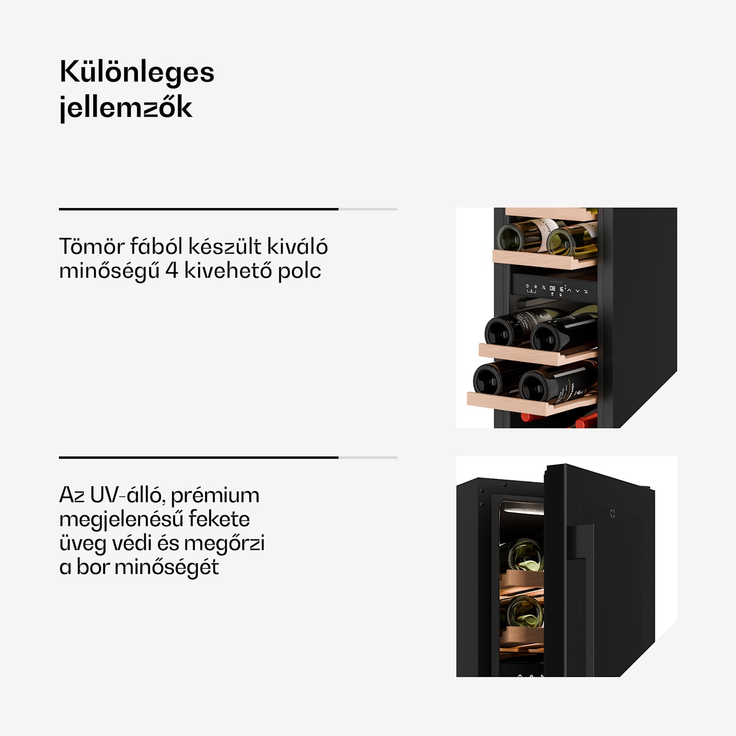 Velaire pult alatti borhűtő, modern, elegáns, UV-védelem, Kétzónás, 17 palack 17 palack