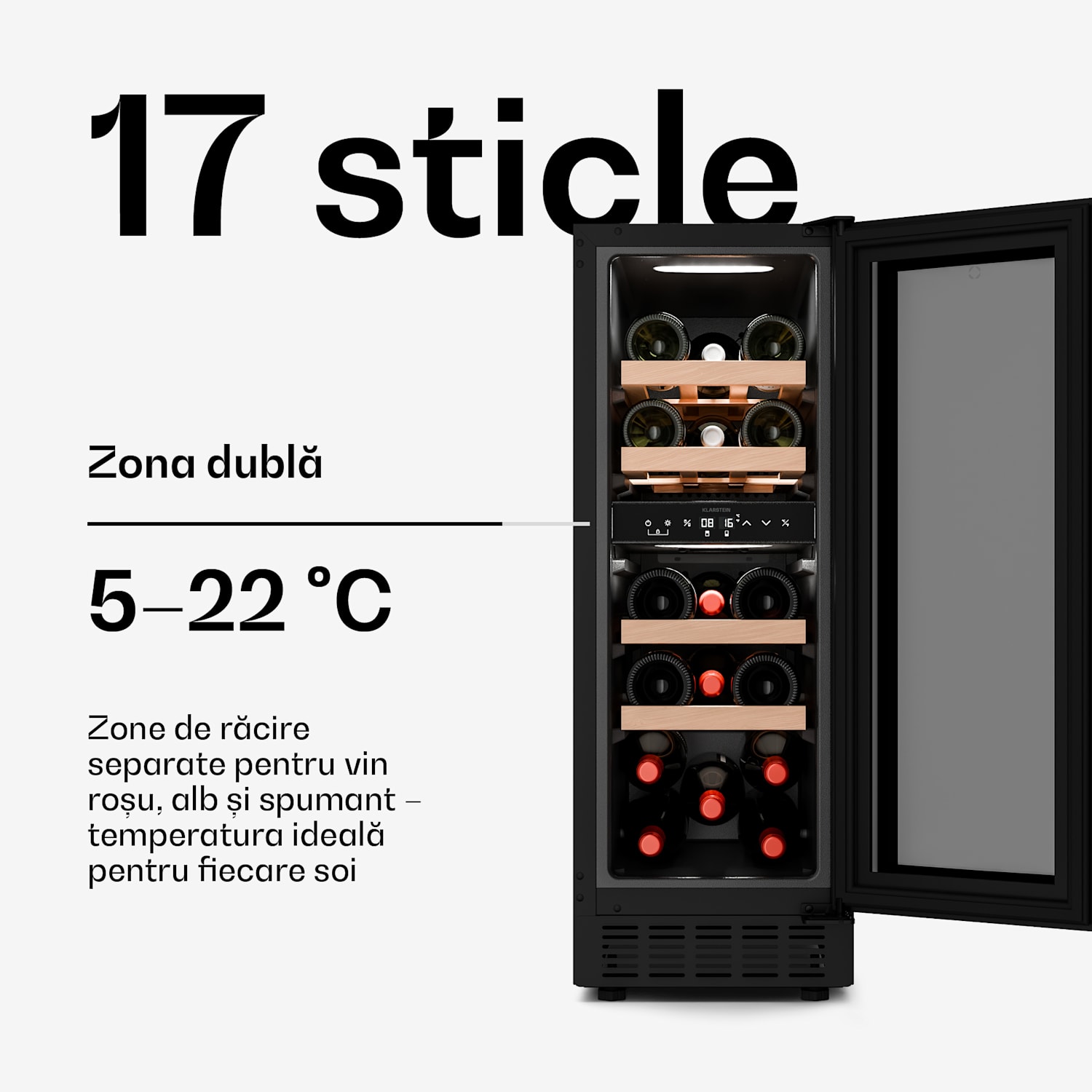 Frigider pentru vinuri Velaire sub blat, modern, elegant, protecție UV, zonă dublă, 17 sticle 17 sticle