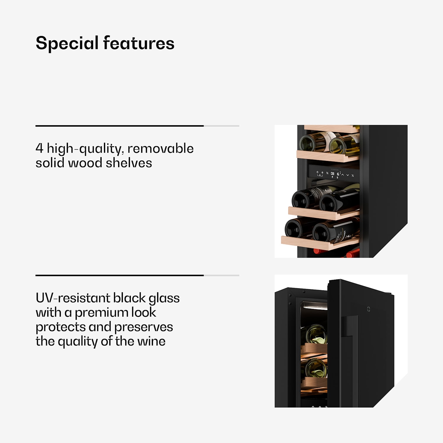 Velaire upotettava viinikaappi | Moderni, elegantti | UV-suoja | 2 aluetta | 17 pullolle 17 pulloa