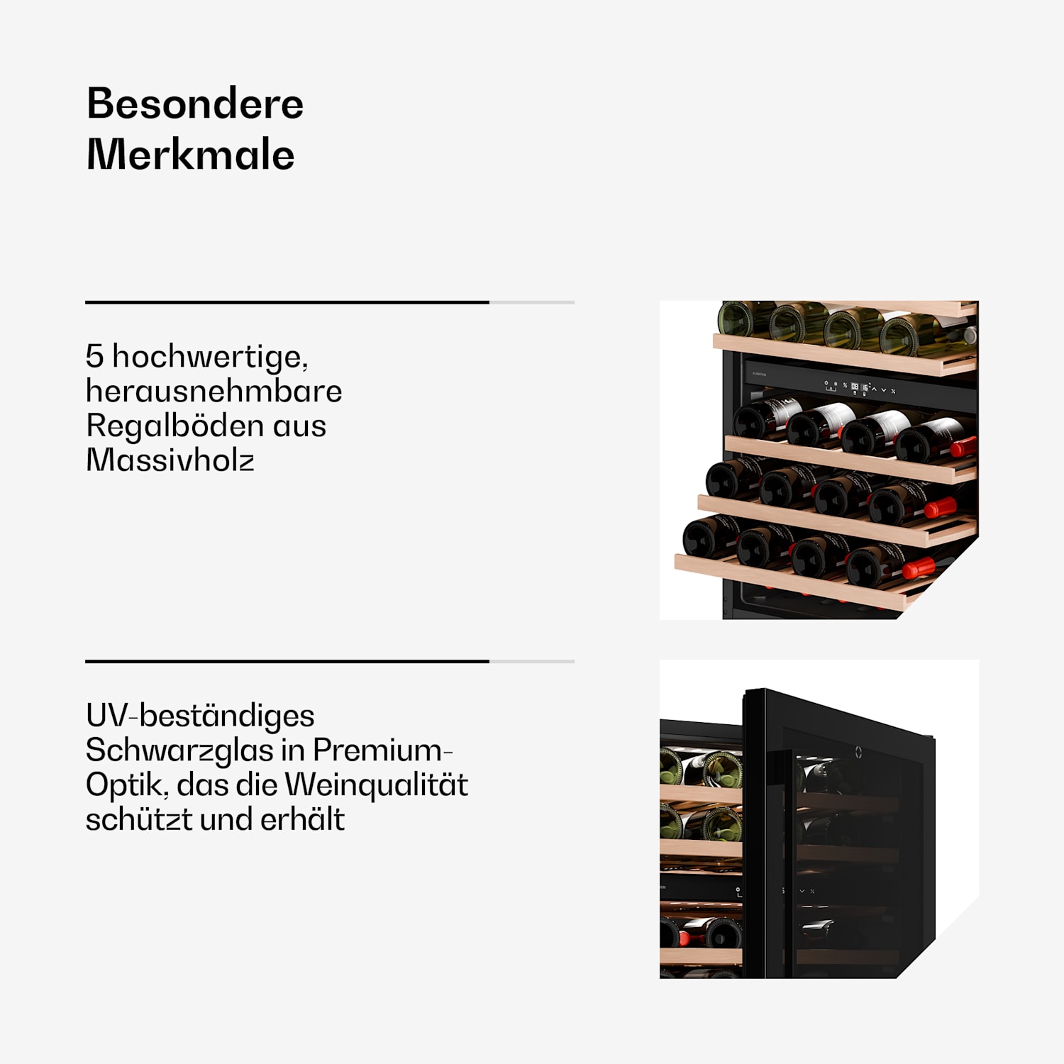 Velaire Unterbau-Weinkühlschrank | Modern, Elegant | UV-Schutz | Dual-Zone | 46 Flaschen 