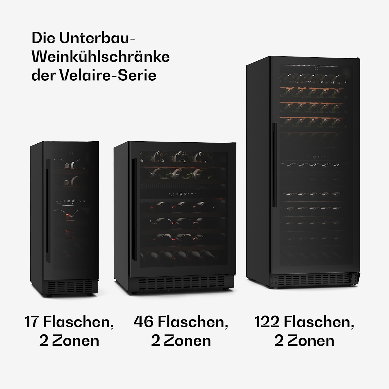 Velaire Unterbau-Weinkühlschrank | Modern, Elegant | UV-Schutz | Dual-Zone | 46 Flaschen 
