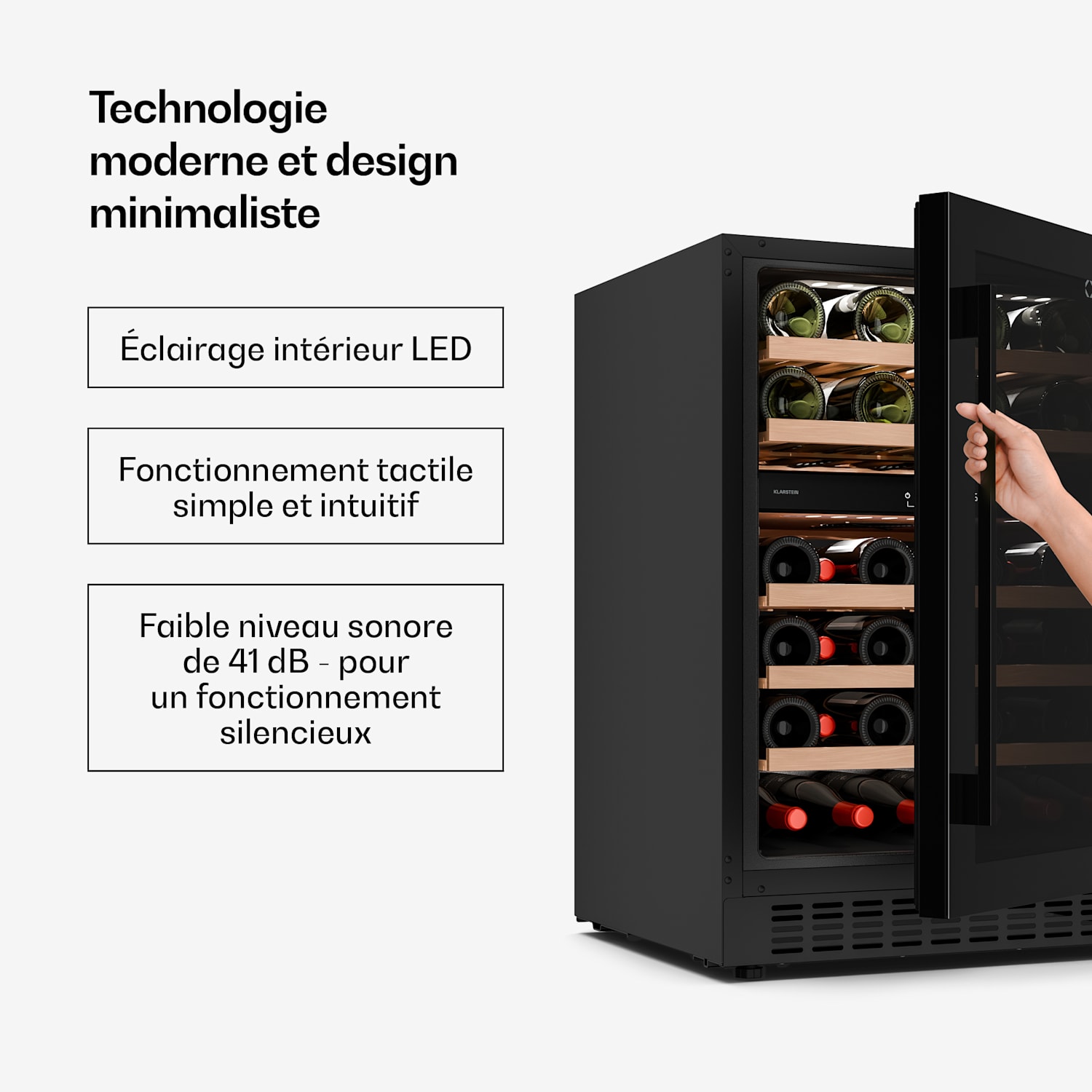 Velaire cave à vin encastrée | Moderne, élégante | Protection UV | Double zone | 46 bouteilles 