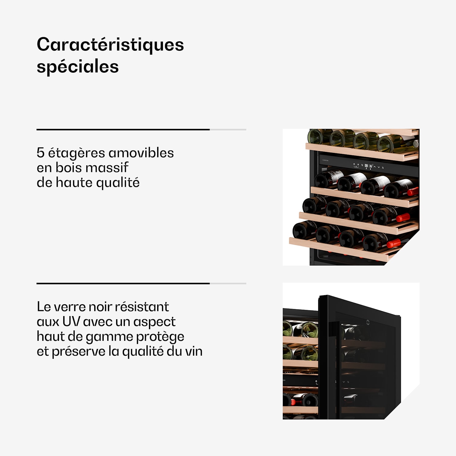 Velaire cave à vin encastrée | Moderne, élégante | Protection UV | Double zone | 46 bouteilles 