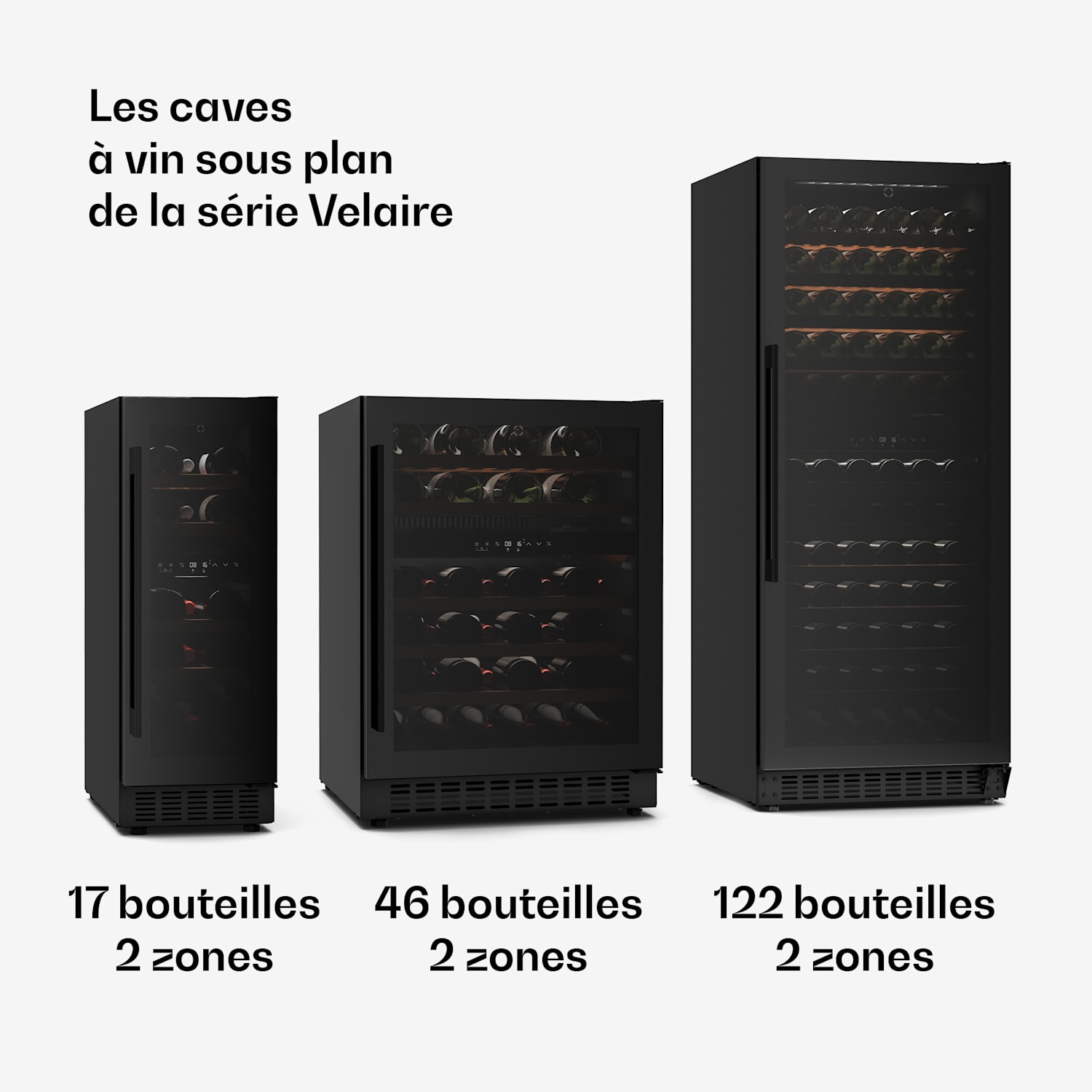 Velaire cave à vin encastrée | Moderne, élégante | Protection UV | Double zone | 46 bouteilles 