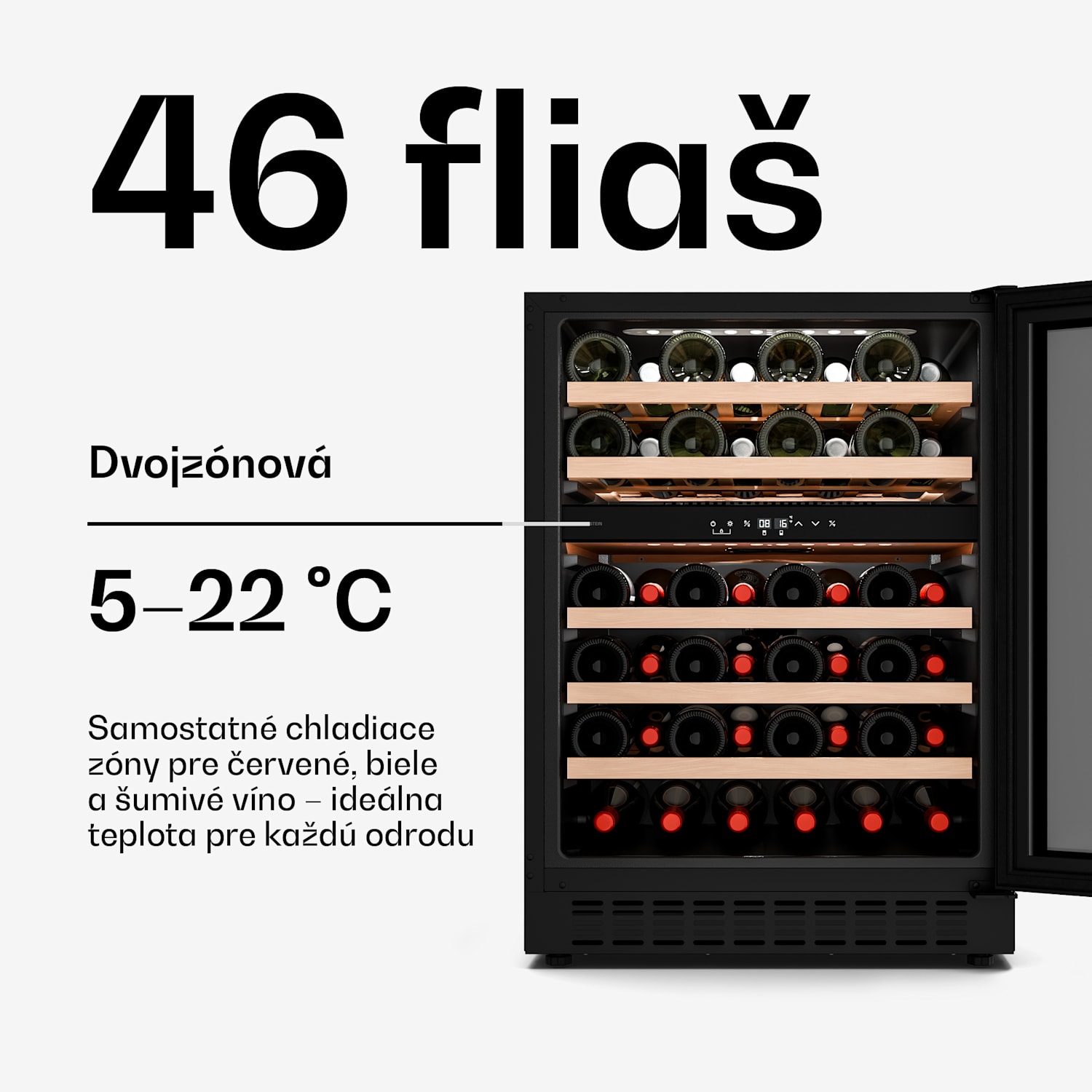 Velaire podpultová chladnička na víno, moderná, elegantná, UV ochrana, Dvojzónová, 46 fliaš 46 fliaš