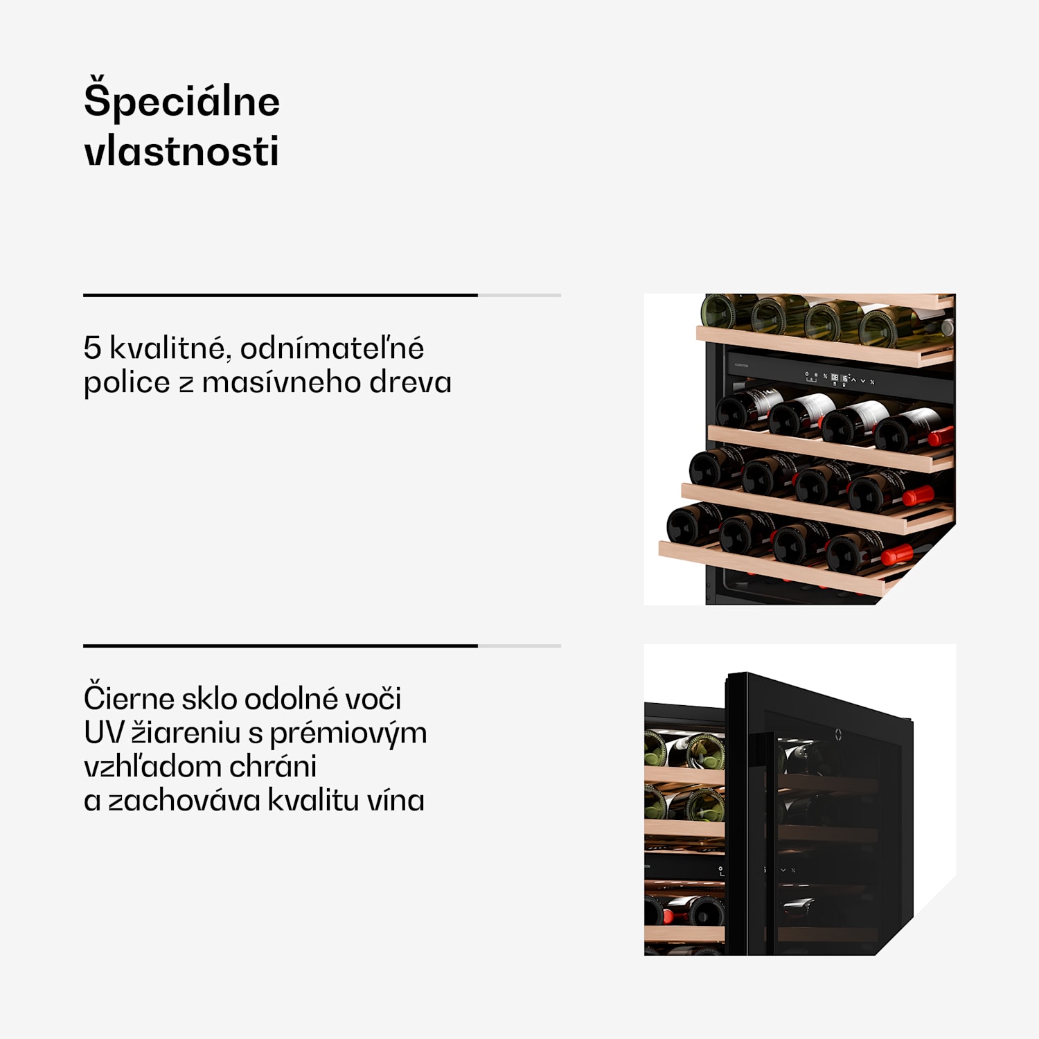 Velaire podpultová chladnička na víno, moderná, elegantná, UV ochrana, Dvojzónová, 46 fliaš 46 fliaš