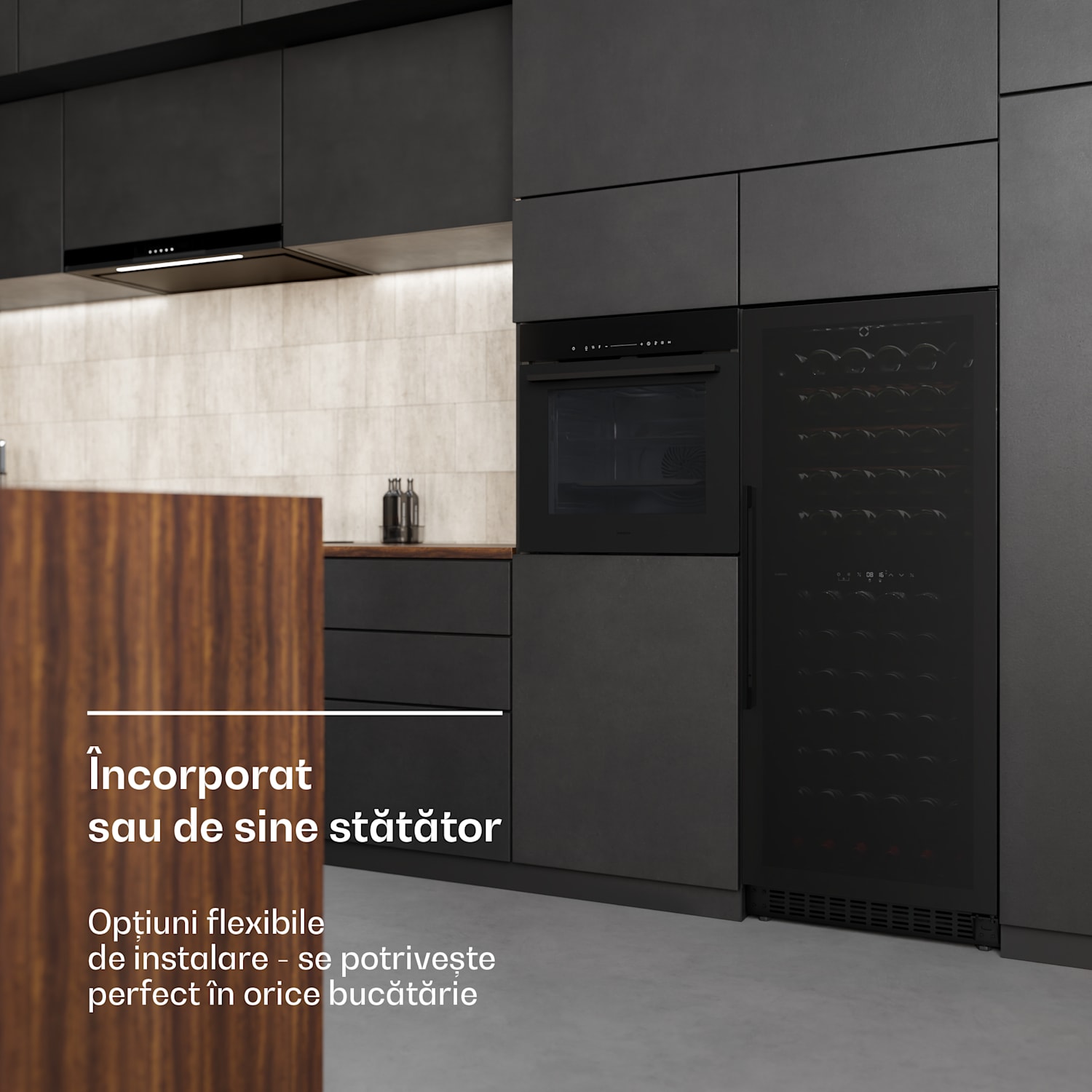 Frigider încorporabil Velaire pentru vin, modern, elegant, protecție UV, cu două zone, 122 sticle 122 de sticle