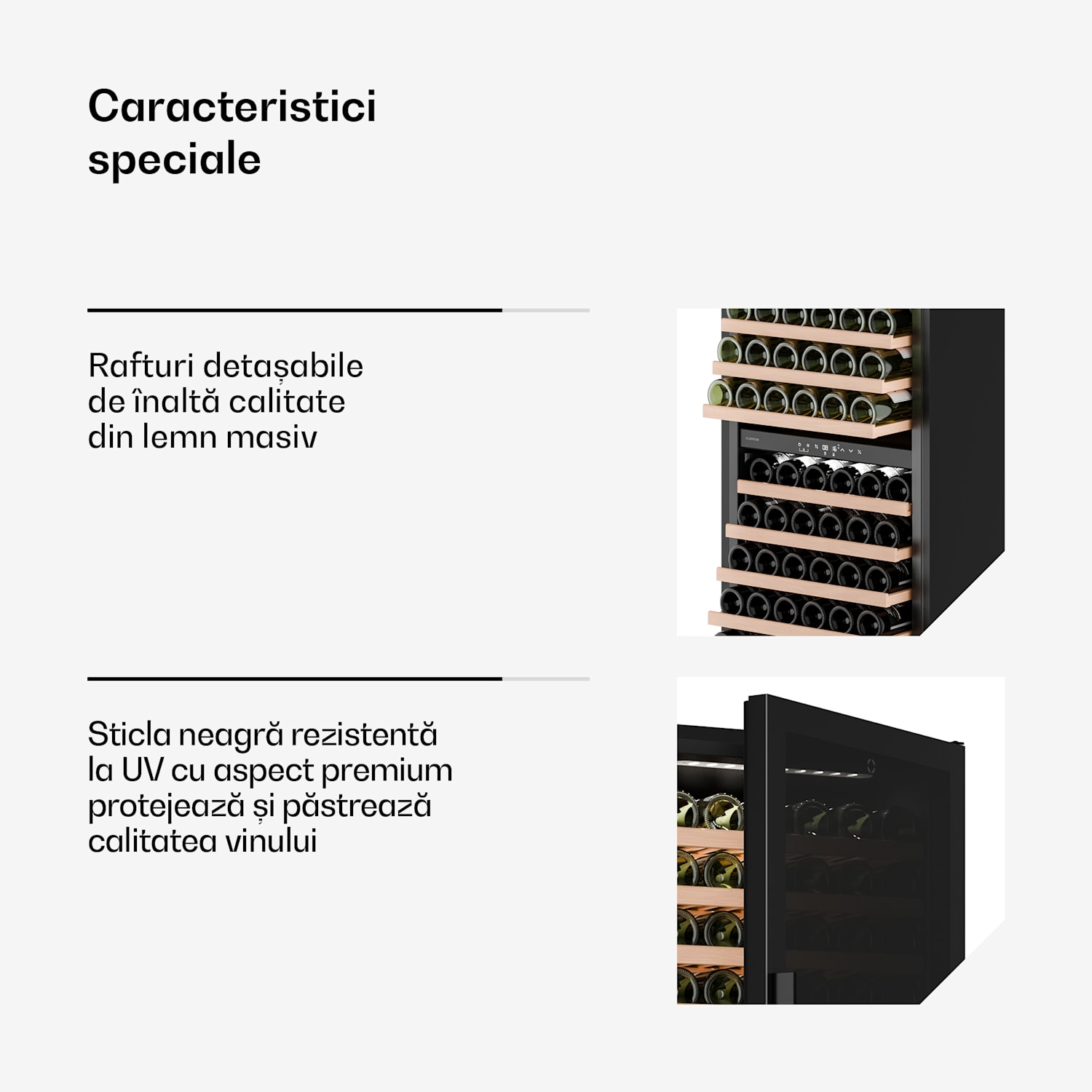 Frigider încorporabil Velaire pentru vin, modern, elegant, protecție UV, cu două zone, 122 sticle 122 de sticle