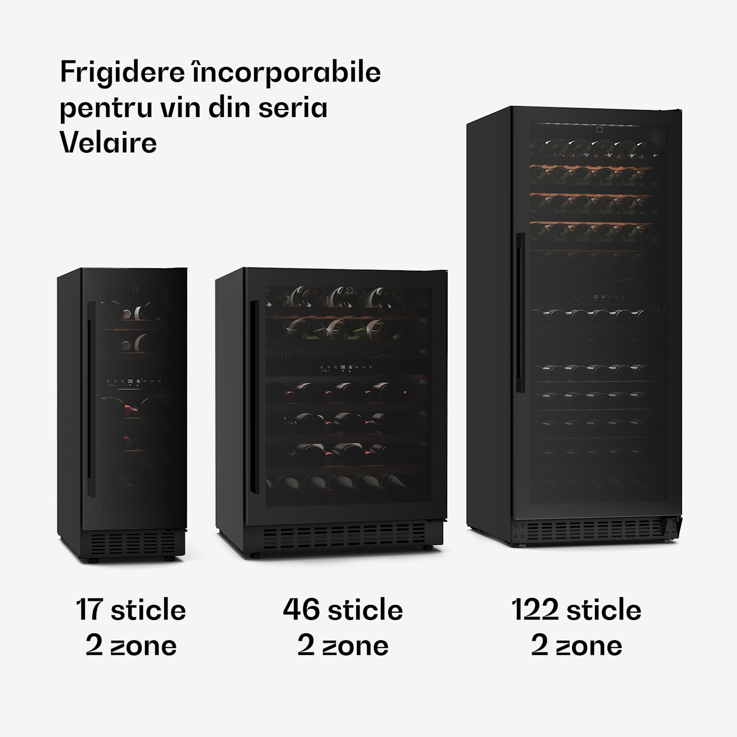 Frigider încorporabil Velaire pentru vin, modern, elegant, protecție UV, cu două zone, 122 sticle 122 de sticle