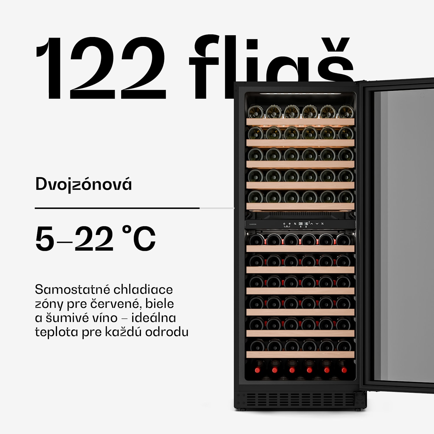 Velaire podpultová chladnička na víno, moderná, elegantná, UV ochrana, Dvojzónová, 122 fliaš 122 fliaš