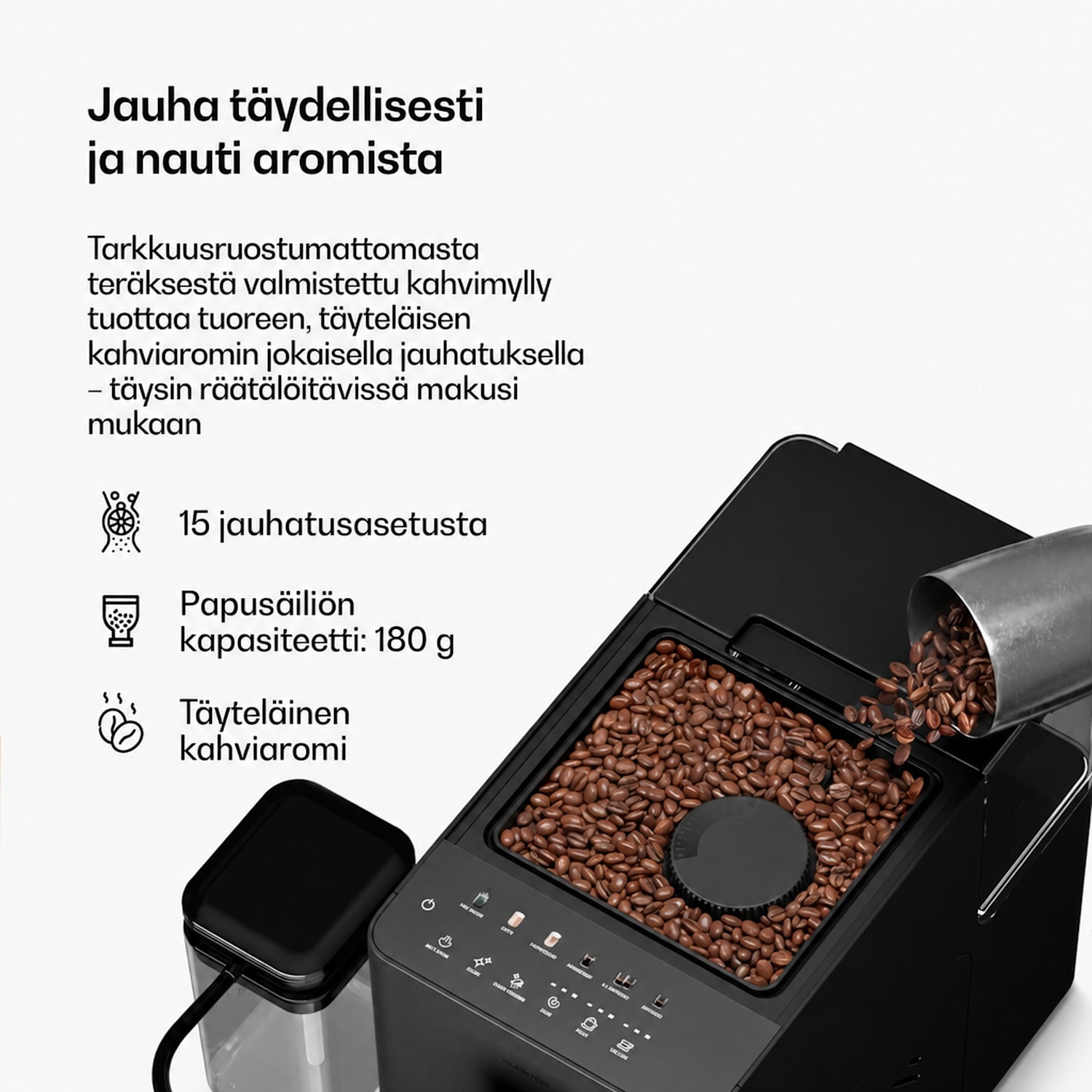 Velaire täysautomaattinen kahvikone maitokannulla | Tehokas | 1350 W | 20 bar 