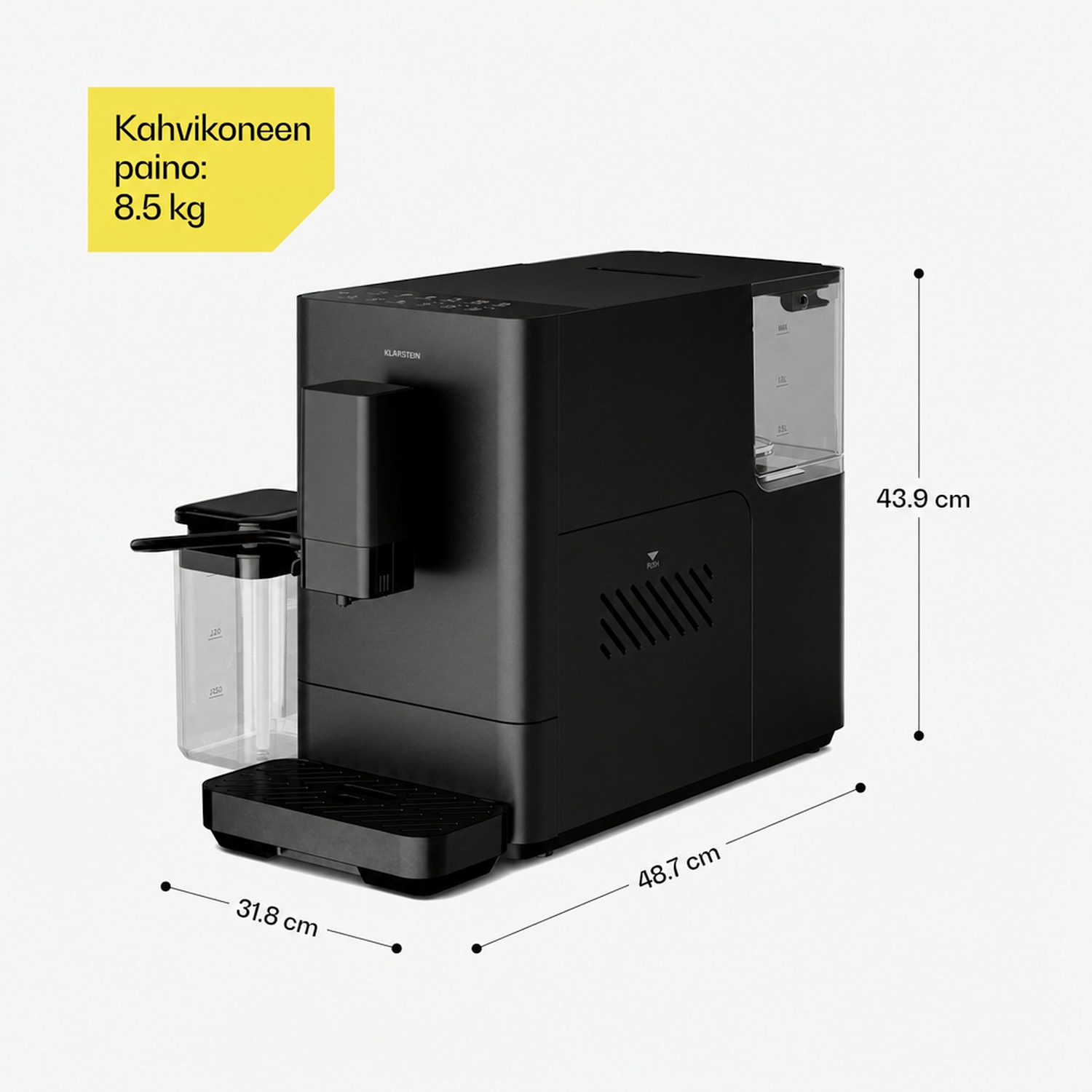 Velaire täysautomaattinen kahvikone maitokannulla | Tehokas | 1350 W | 20 bar 