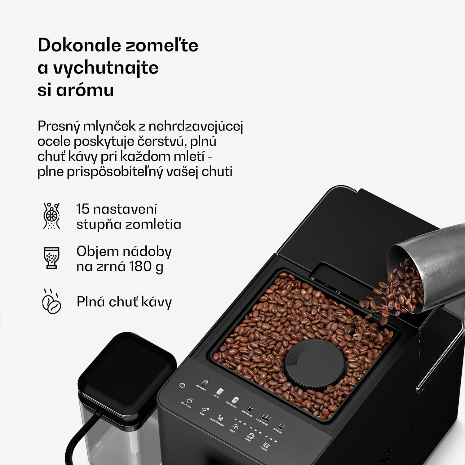 Velaire automatický kávovar s nádobou na mlieko, 1350 W, 20 barov 