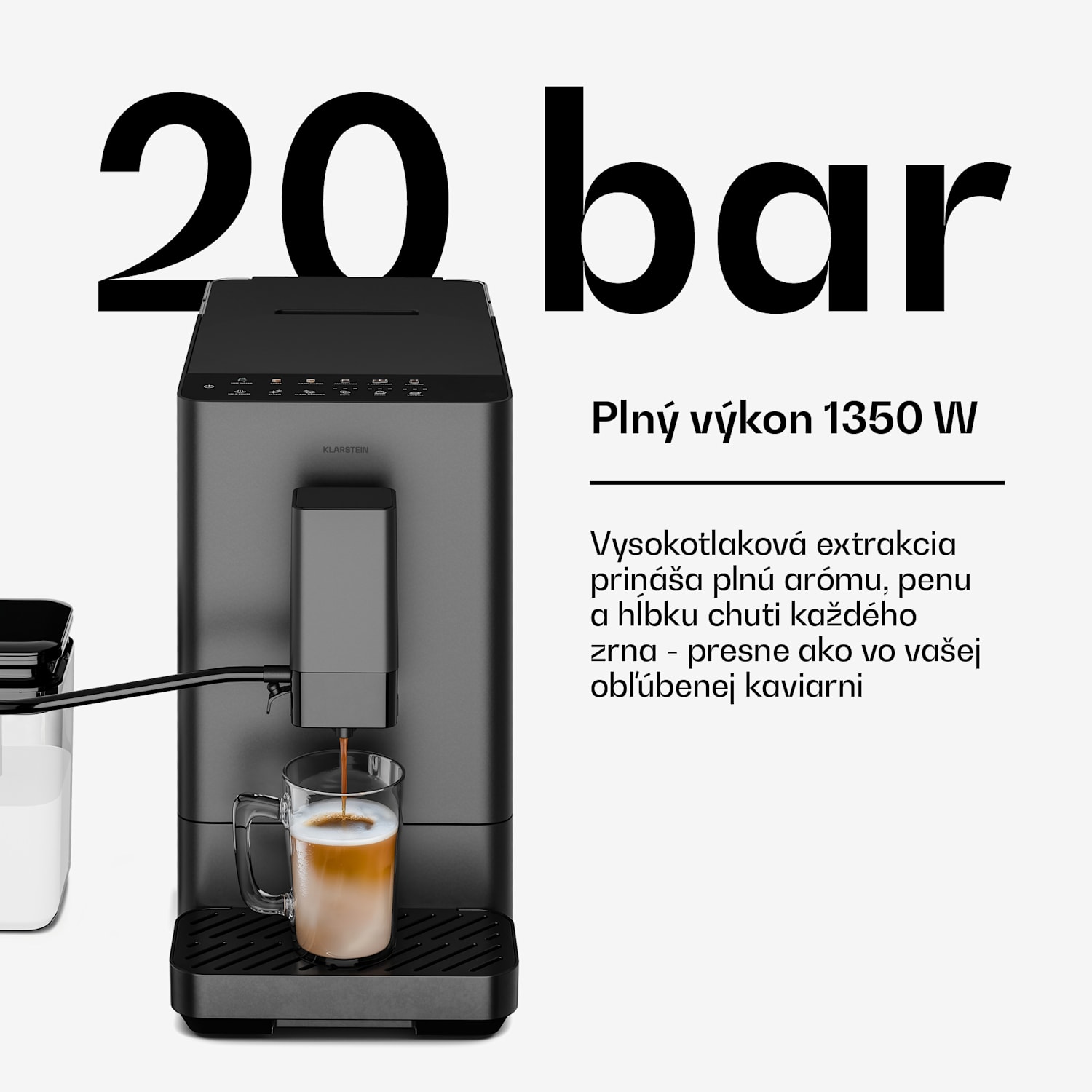 Velaire automatický kávovar s nádobou na mlieko, 1350 W, 20 barov 