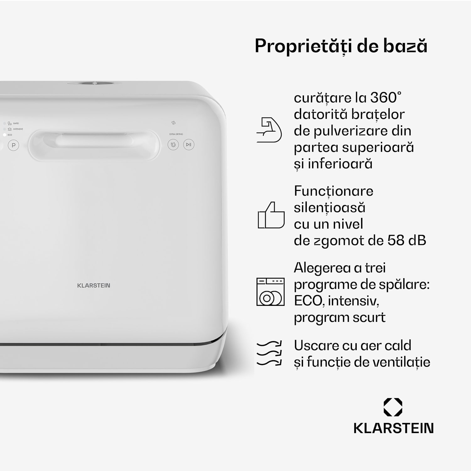 Mașină de spălat vase de masă Aquatica | 42 cm | 3 programe | 2 seturi de vase 