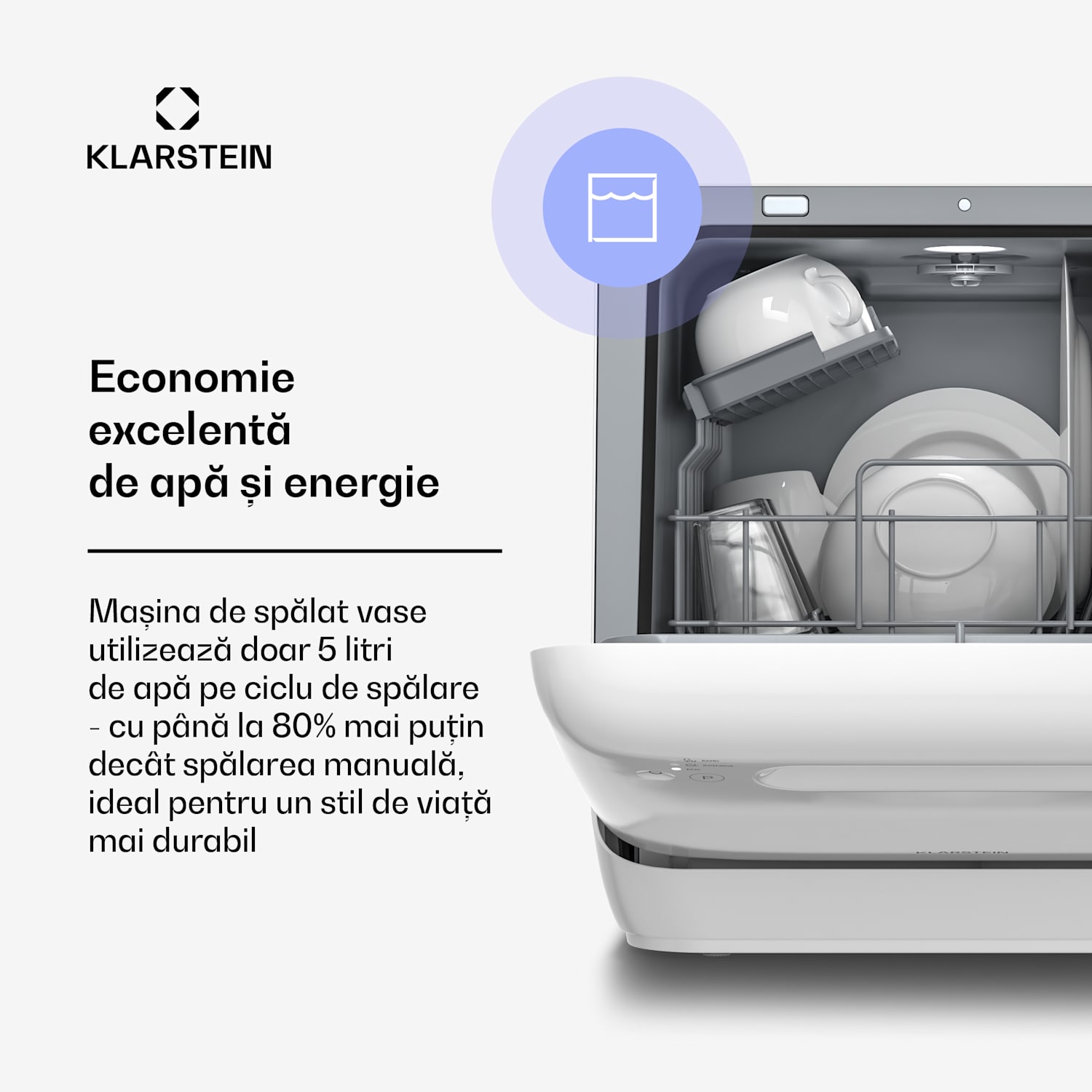 Mașină de spălat vase de masă Aquatica | 42 cm | 3 programe | 2 seturi de vase 