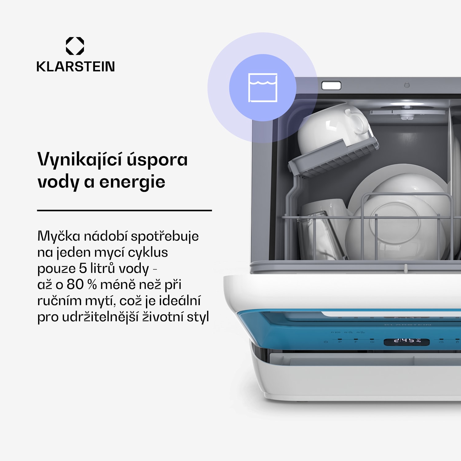 Amazonia, Mini myčka na nádobí, Kompaktní, 7 programů, Přenosná Modrá