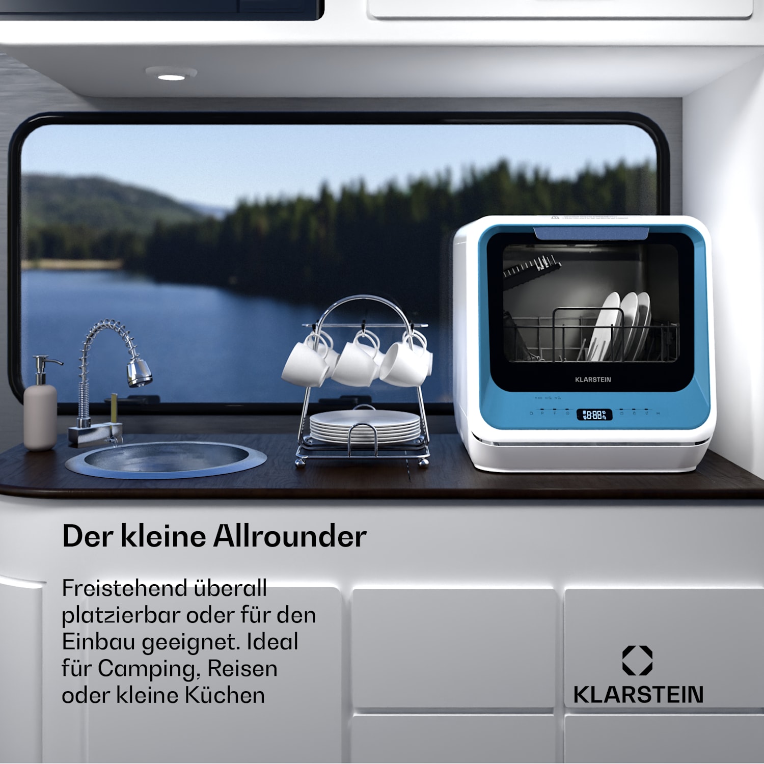 Amazonia | Mini lavastoviglie | Compatta | 7 programmi | Portatile Blu