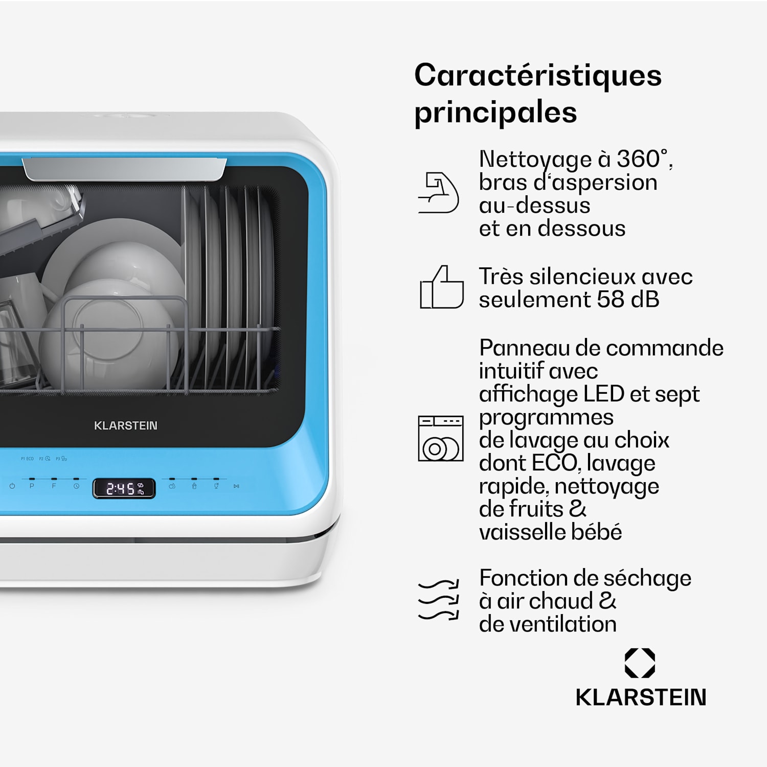 Amazonia | Mini-vaatwasser | Compact | 7 programma's | Draagbaar Blauw