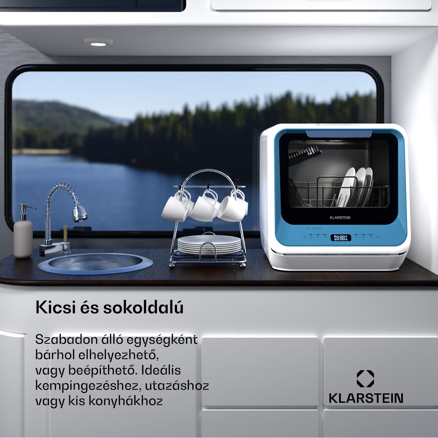 Amazonia, Mini mosogatógép, Kompakt, 7 program, Hordozható Kék