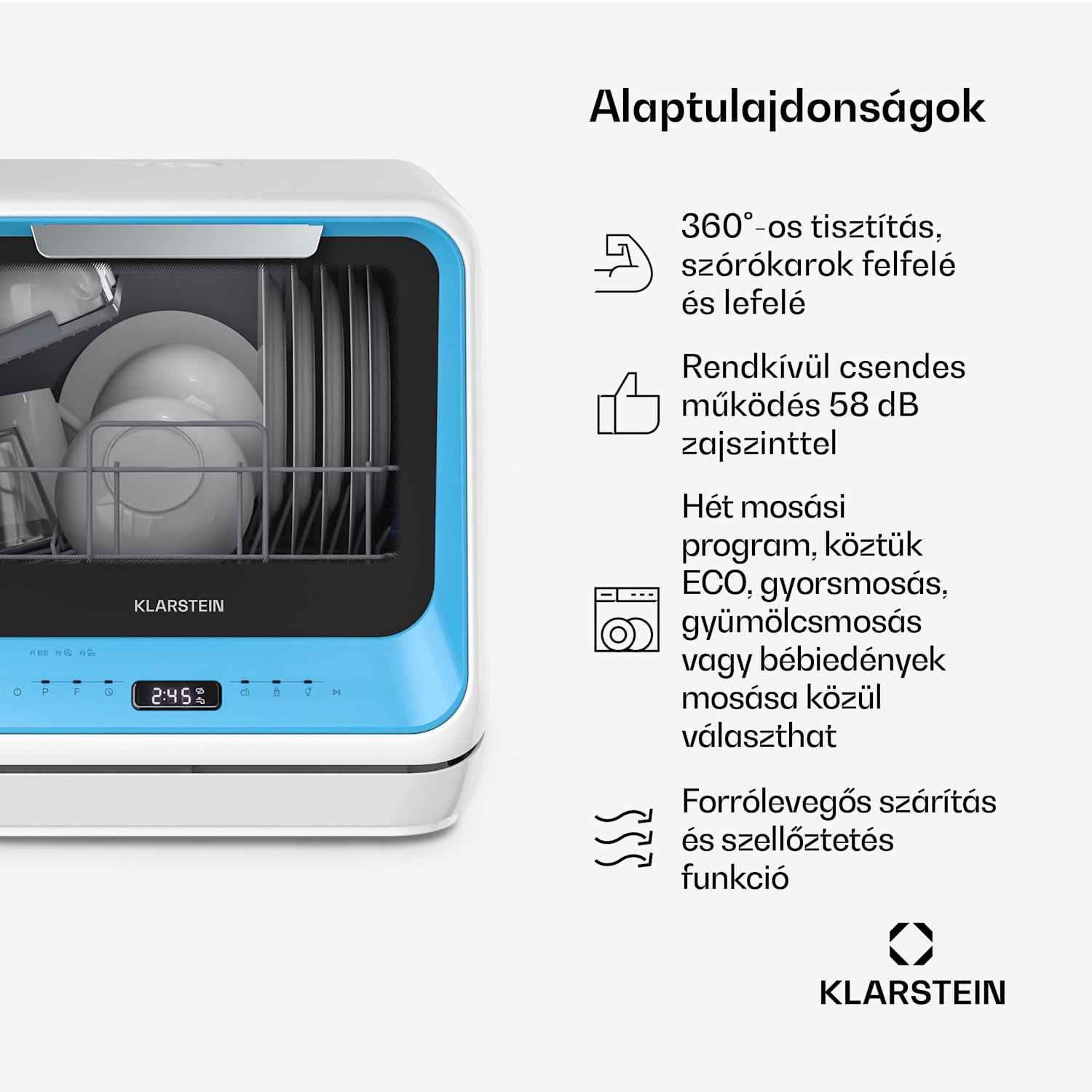 Amazonia, Mini mosogatógép, Kompakt, 7 program, Hordozható Kék
