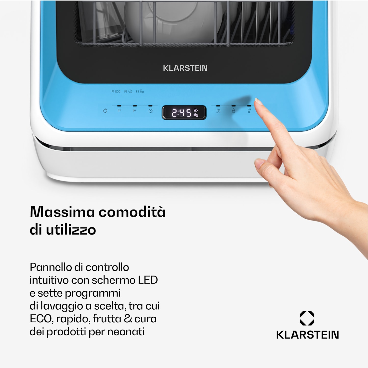 Amazonia | Mini lavastoviglie | Compatta | 7 programmi | Portatile Blu