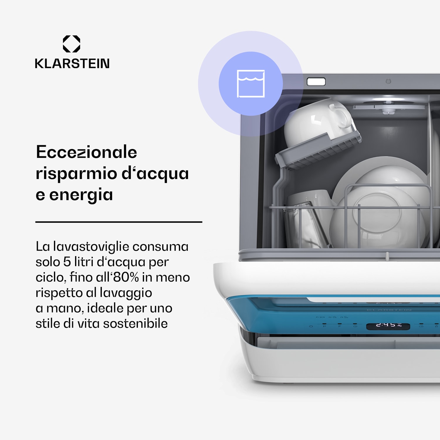 Amazonia | Mini lavastoviglie | Compatta | 7 programmi | Portatile Blu