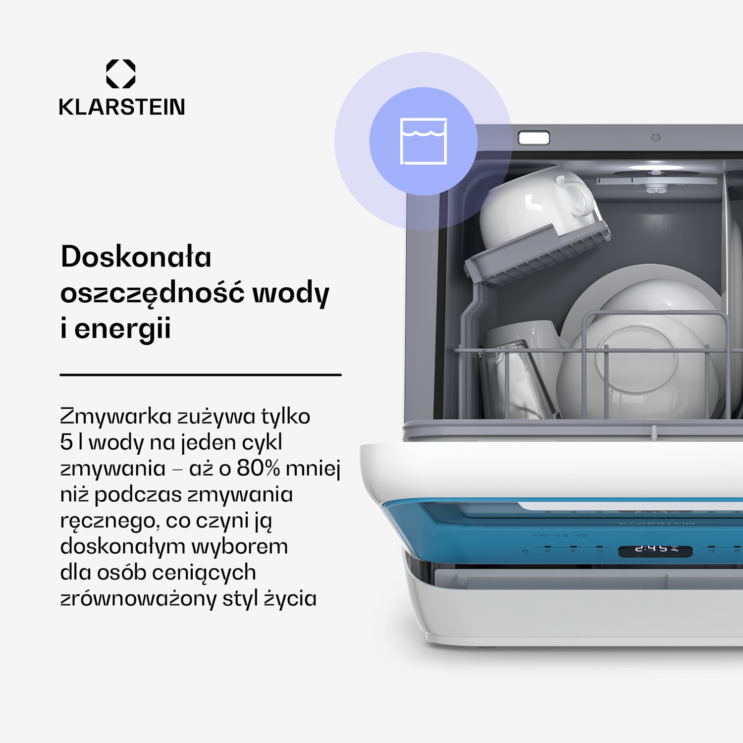 Amazonia, Mini zmywarka, Kompaktowa, 7 programów, Przenośna Niebieski