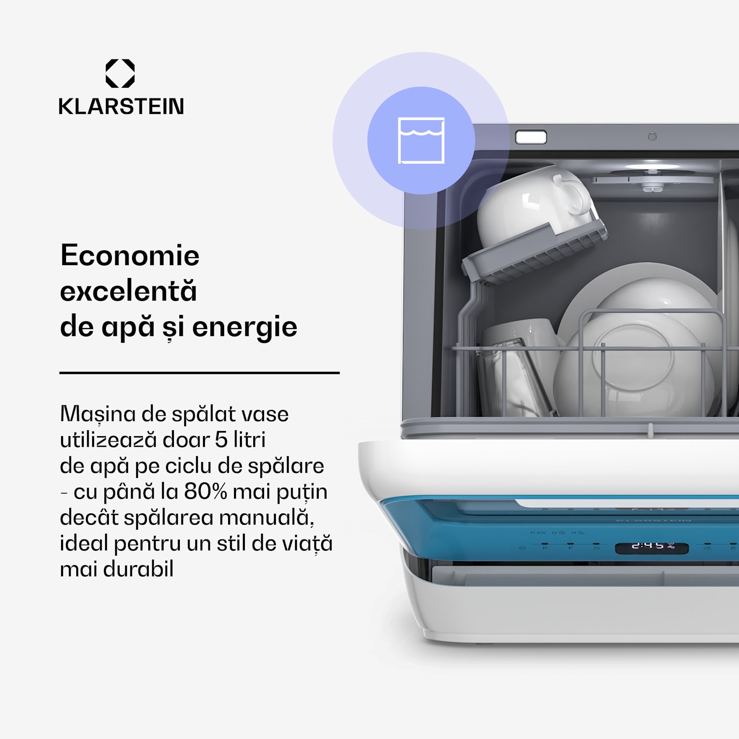 Amazonia, Mini-mașină de spălat vase, Compactă, 7 programe, Portabilă Albastru