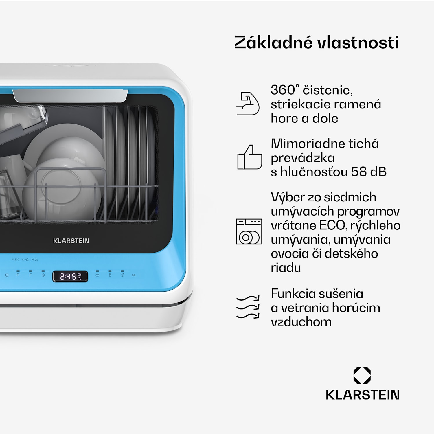 Amazonia, Mini umývačka riadu, Kompaktná, 7 programov, Prenosná Modrá