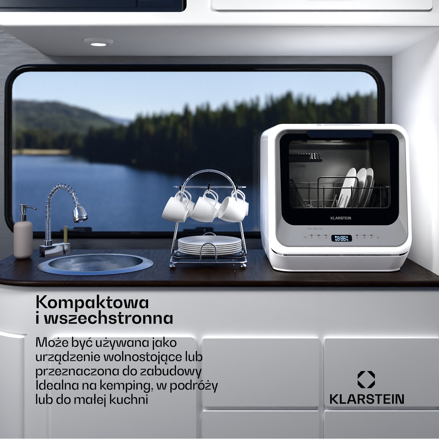 Amazonia, Mini zmywarka, Kompaktowa, 7 programów, Przenośna Srebrny