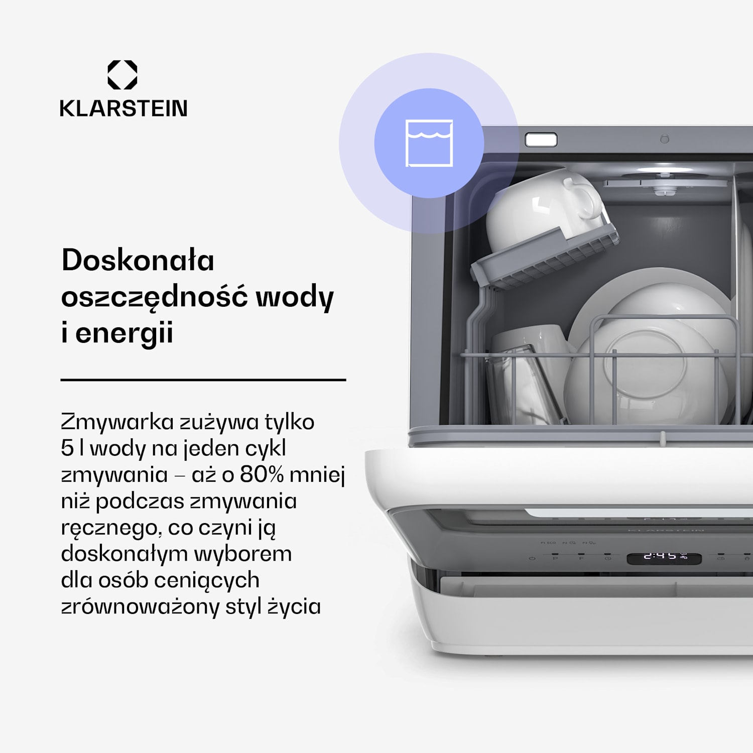 Amazonia, Mini zmywarka, Kompaktowa, 7 programów, Przenośna Srebrny