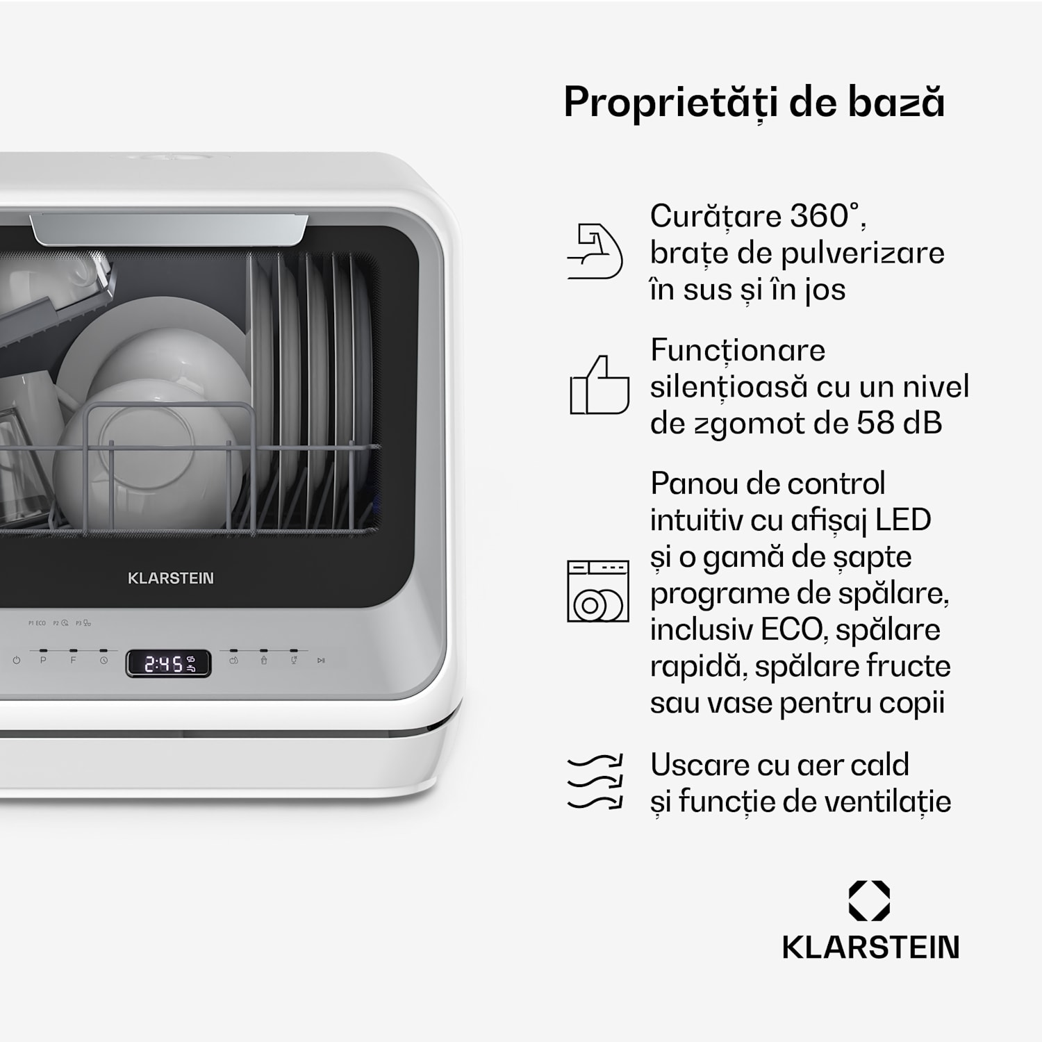 Amazonia, Mini mașină de spălat vase, Compactă, 7 programe, Portabilă Argintiu