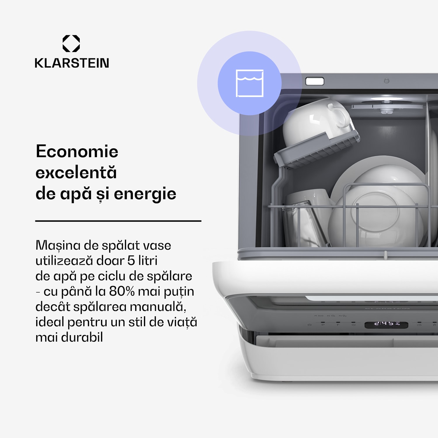 Amazonia, Mini mașină de spălat vase, Compactă, 7 programe, Portabilă Argintiu