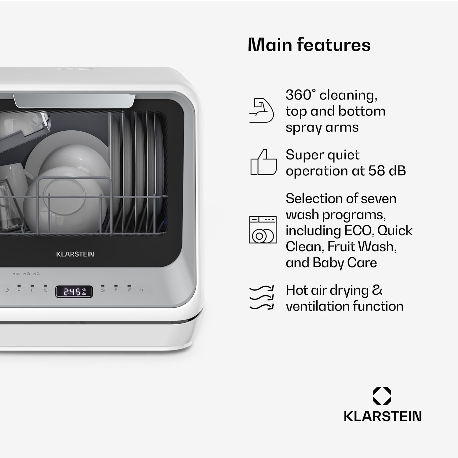 Amazonia | Mini-Geschirrspüler | Kompakt | 7 Programme | Tragbar Zilver