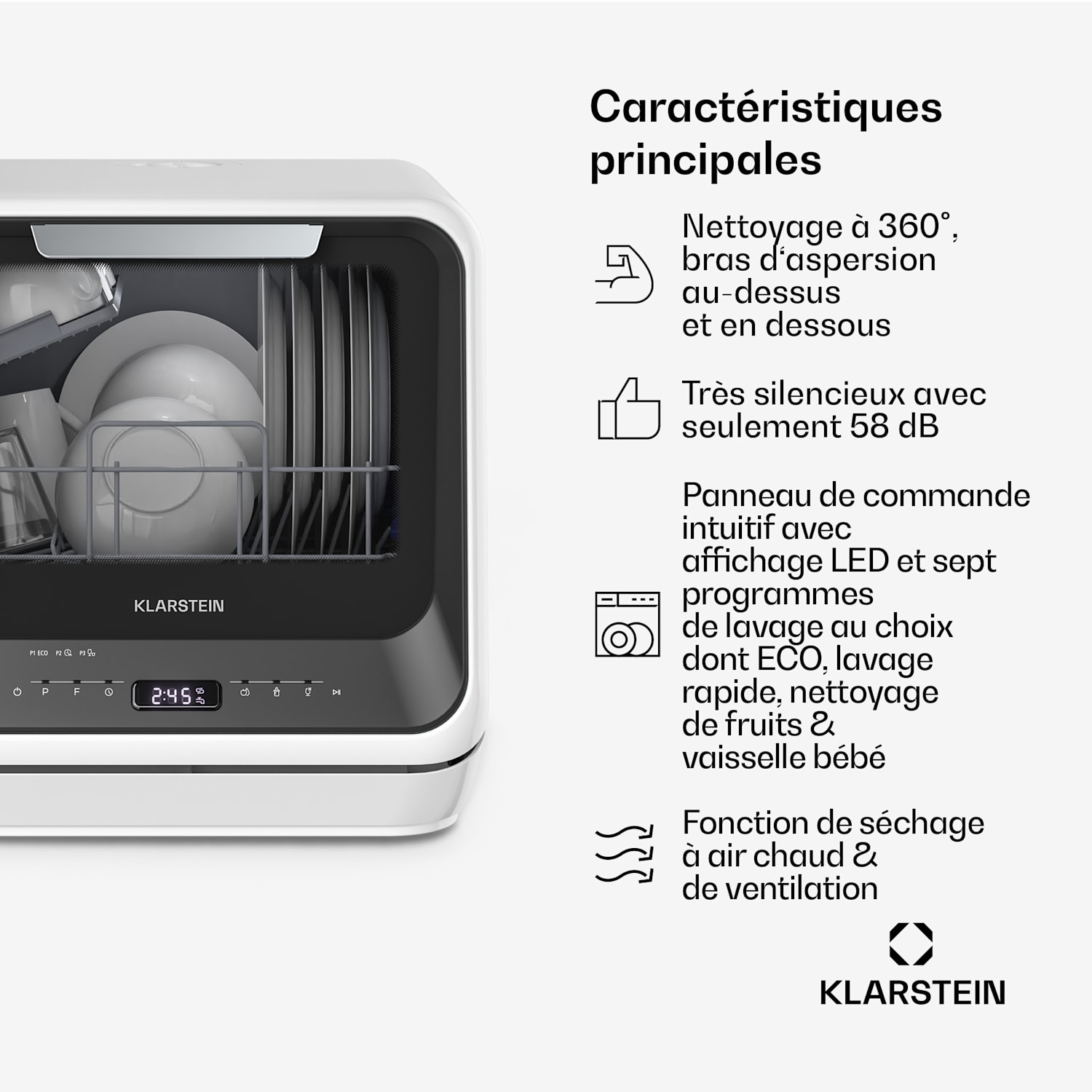 Amazonia | Mini-lave-vaisselle | Compact | 7 programmes | Portable Noir