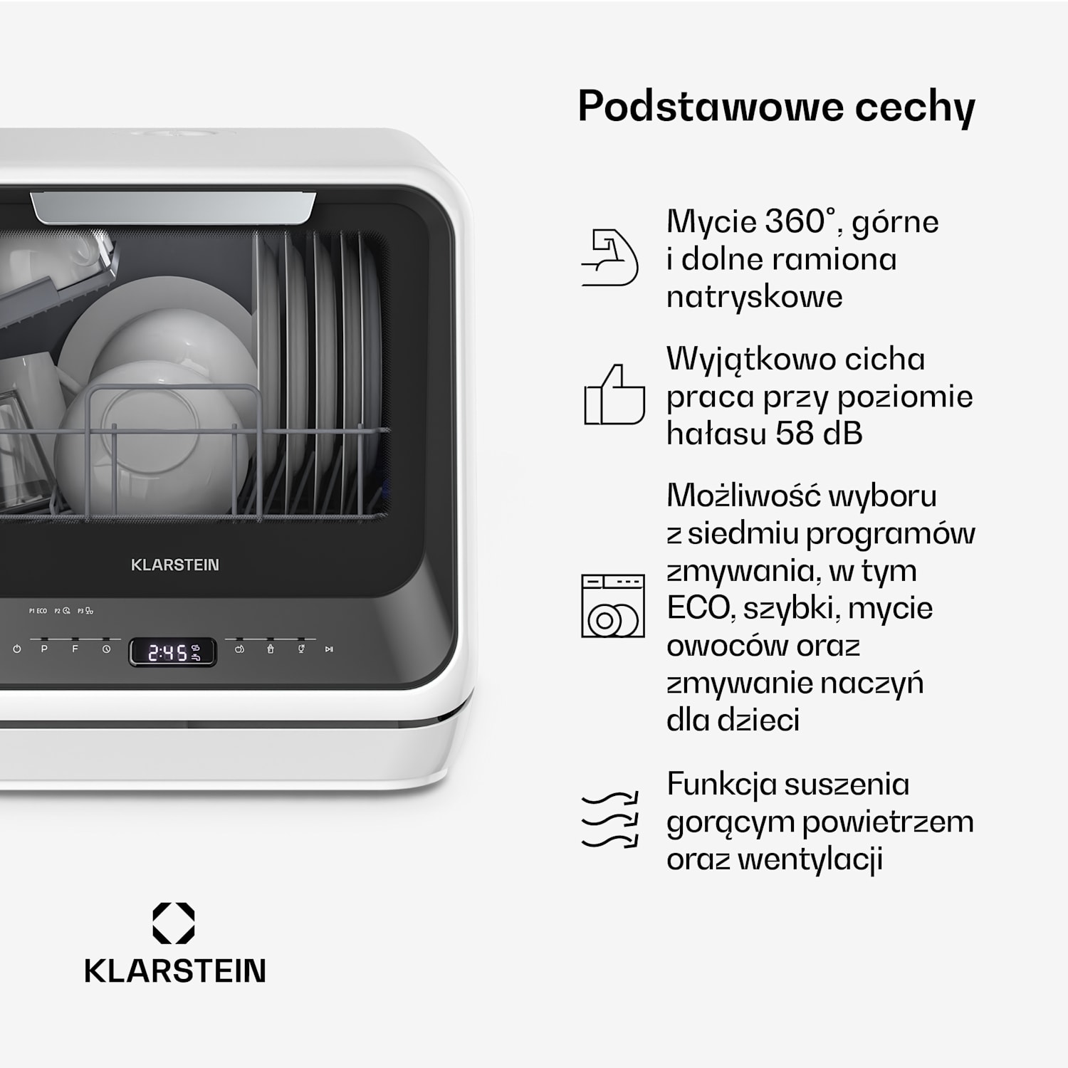 Amazonia, Mini zmywarka, Kompaktowa, 7 programów, Przenośna Czarny