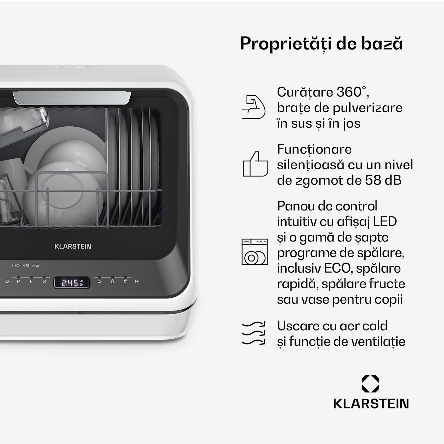 Amazonia, Mini-mașină de spălat vase, Compactă, 7 programe, Portabilă Negru
