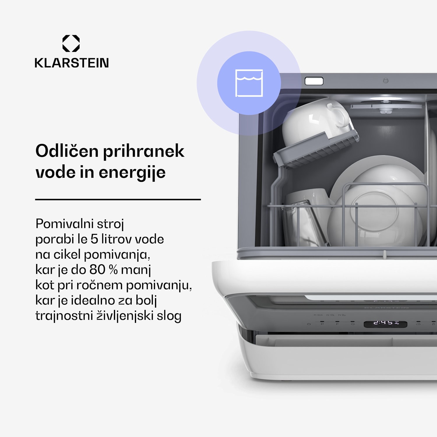 Amazonia, Mini pomivalni stroj, Kompakt, 7 programov, Prenosen Črna