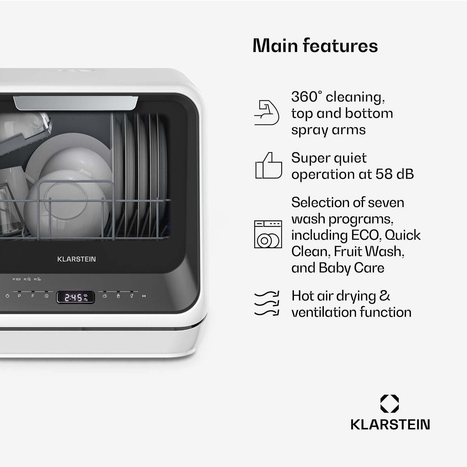 Amazonia | Miniastianpesukone | Kompakti | 7 ohjelmaa | Kannettava Musta