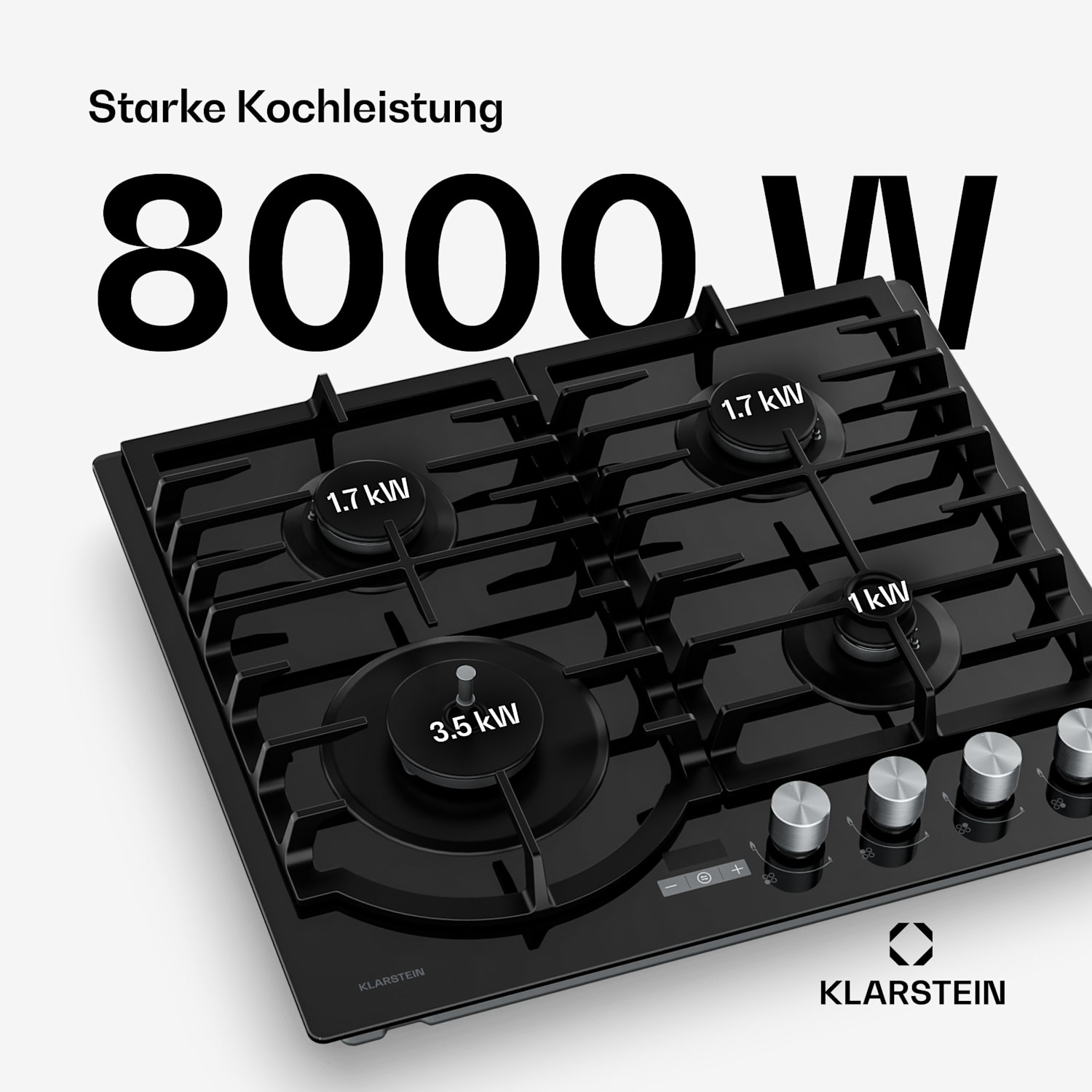 Ignito gaz cuisinière 8 kW, supports en fonte, minuterie, réglage de la température 60 cm | Noir