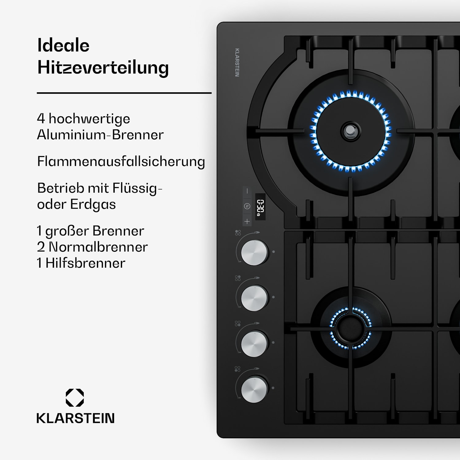 Ignito gaz cuisinière 8 kW, supports en fonte, minuterie, réglage de la température 60 cm | Noir