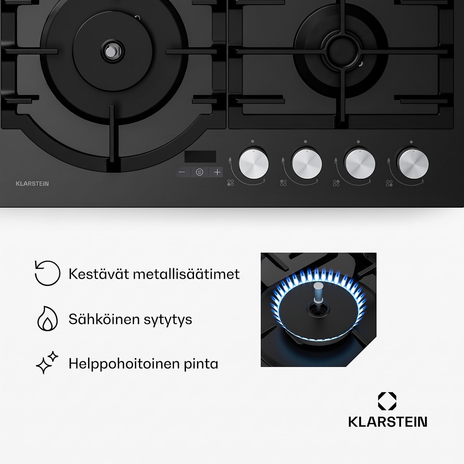 Ignito kaasuliesi | 8 kW | valurautatuet | ajastin | lämpötilansäätö 60 cm | Musta